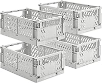 Vista 9 de Paquete de 2 pequeñas cestas de almacenamiento de plástico pastel, cajas plegables para organizar, mini contenedores que ahorran espacio para aula