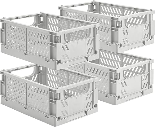 Vista 9 de Paquete de 2 pequeñas cestas de almacenamiento de plástico pastel, cajas plegables para organizar, mini contenedores que ahorran espacio para aula