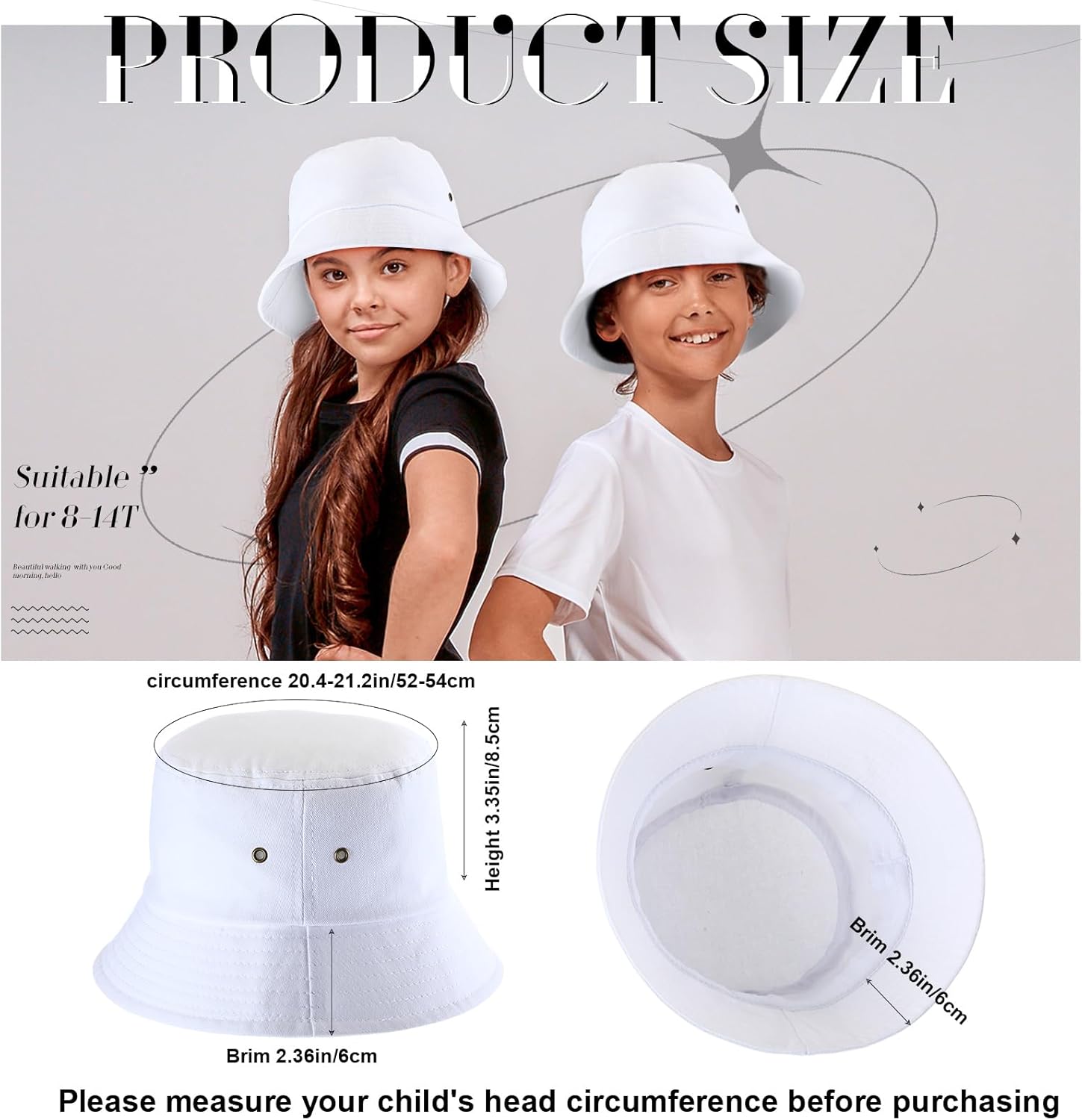 Cozypower Kids White Bucket Hat Bulk Summer Fishing Hats Washed Cotton Packable Beach Hat Travel Outdoor Girls Boys