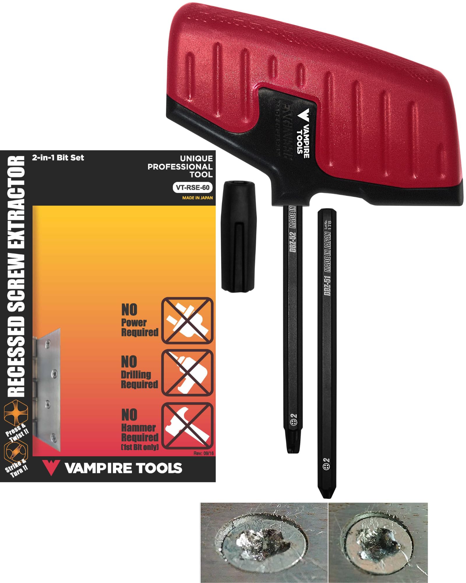 VAMPLIERS Recessed Screw Extractor, Phillips Screw Head 2 Bit Set. Made in Japan. Specially Designed to Remove Damaged/Stripped Countersunk Flathead