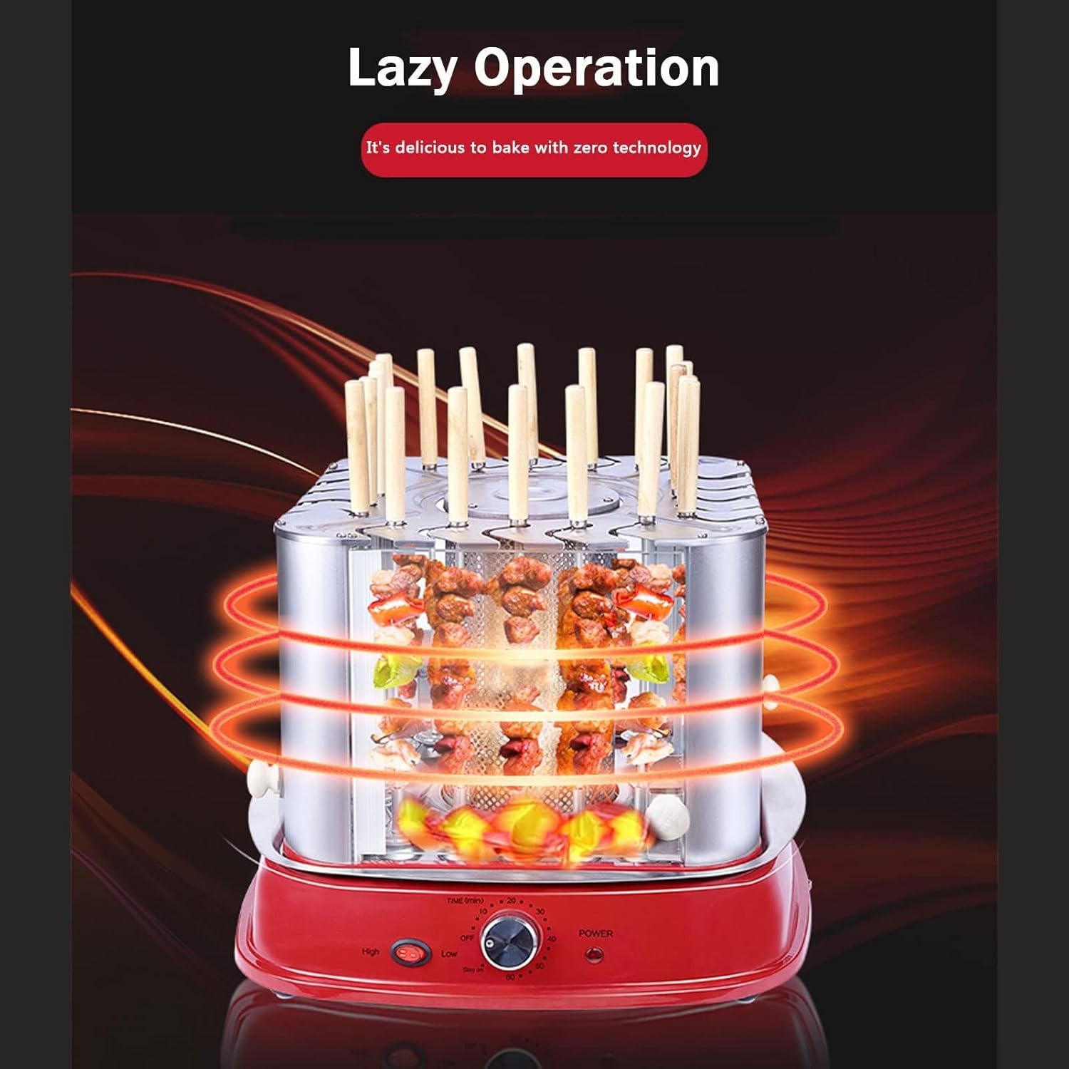 Electric BBQ Grill, 1750W Smokeless Rotating Kebab Cooker with Smart Temperature & Timer Control for Outdoor Picnic and Camping