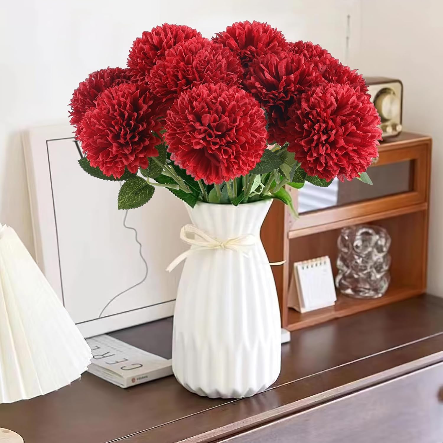 Hananona 12 Pcs Artificial Chrysanthemums Flowers Burgundy Red Flowers, Fake Mums Silk Flowers for Spring Home Decor Christmas Floral Arrangement Halloween Table Centerpiece (12, Burgundy) - Image 8
