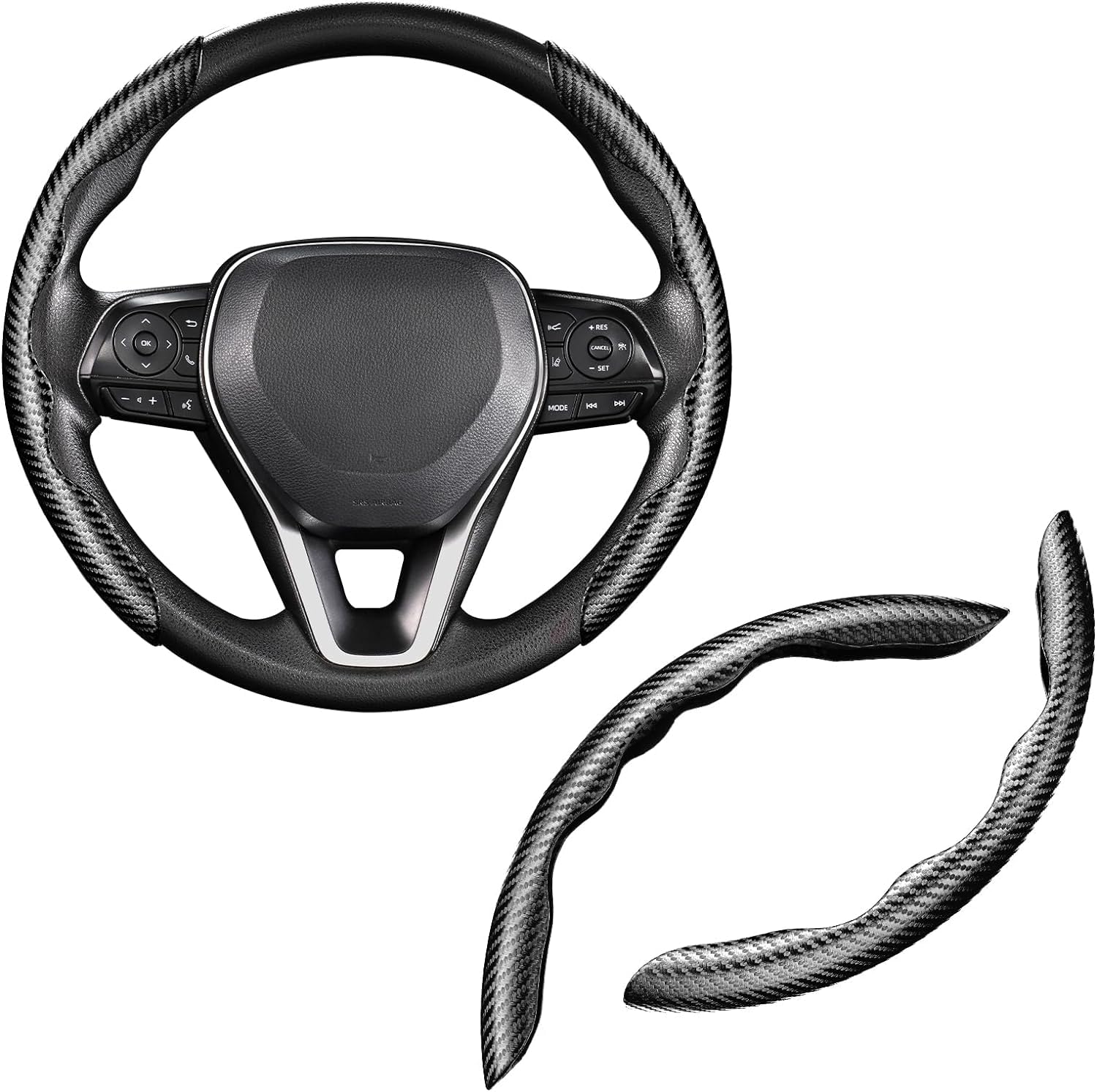 Carbon Fiber Steering Wheel Cover for Scorpio N All 2022-2024 Onwards Models of Mahi-ndra Wheel Grip Cover Cars Universal Fit Anti-Slip, Interior Decoration, Car Accessory, 14.5"-15" (Carbon Black)-image-12