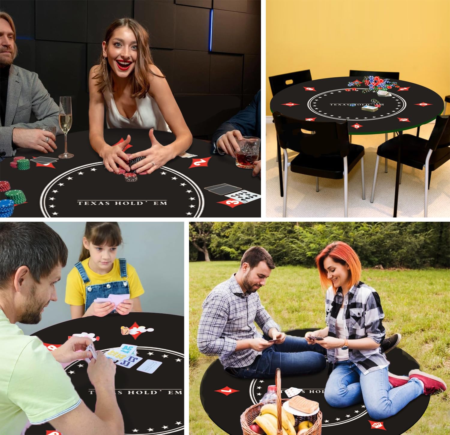 Texas Holdem Alfombra de póquer 60/80/100/120/140 cm, Redonda, portátil, Alfombra de póquer, diseño Decorativo para 8 Jugadores, diseño de Juego