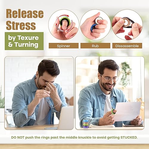 Miniatura 2 de Juguetes sensoriales para adultos, paquete de 12 anillos giratorios de textura, juguetes sensoriales para aliviar el estrés para niños con TDAH -