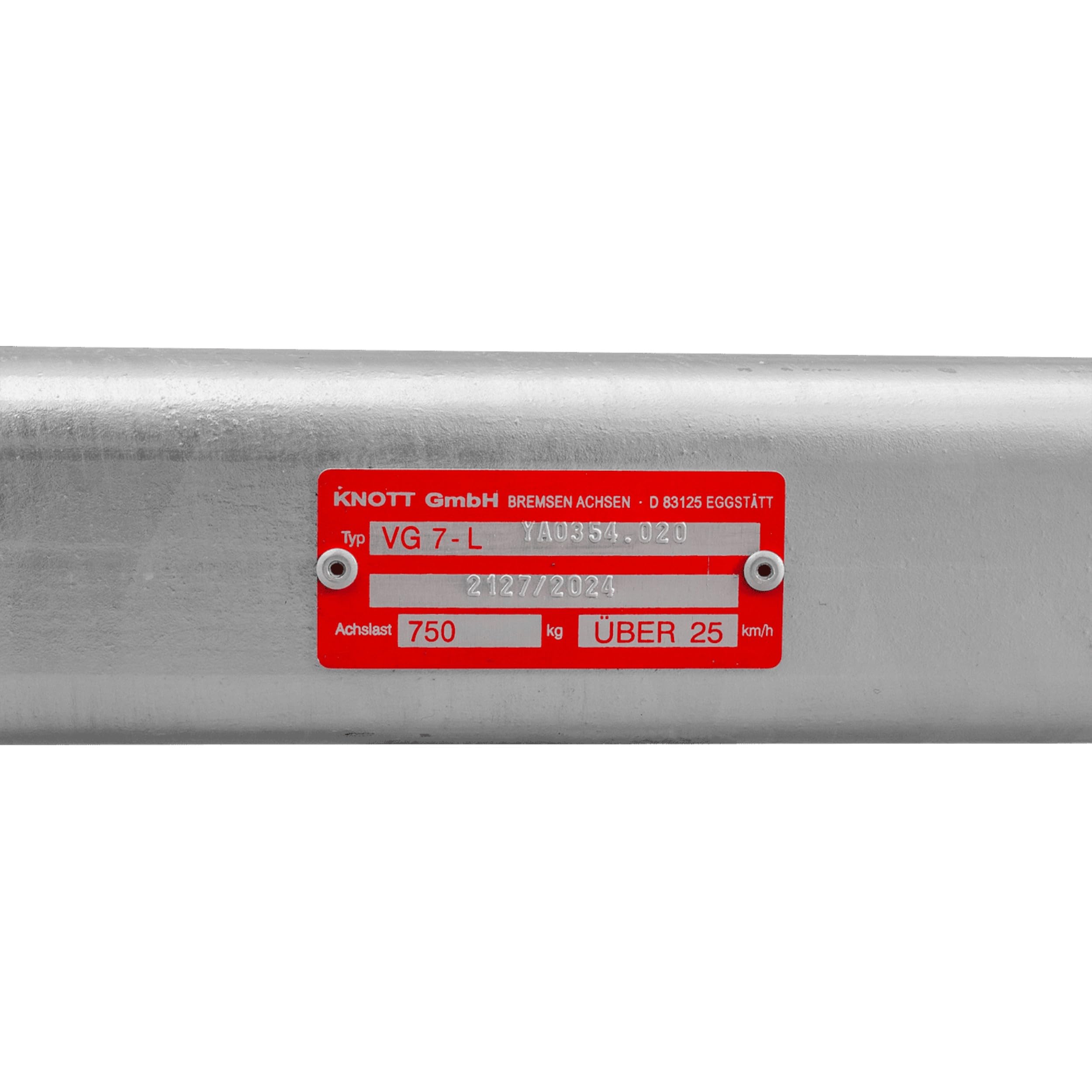 KNOTT - Asse non frenato VG7-L 750 kg, 1190 mm, 4 x 100 cuscinetti impermeabili per rimorchio barca
