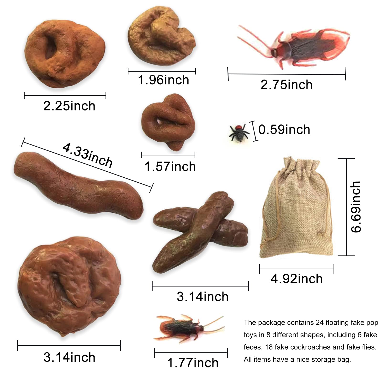 XZEIT 24 Pezzi False Cacca Realistico Falso Stronzo Falso Scarafaggio Giocattolo Scherzo Insetto novità Galleggiante Cacca Finta Giocattoli per Pesce d'Aprile, Coppia Giocattoli Divertenti