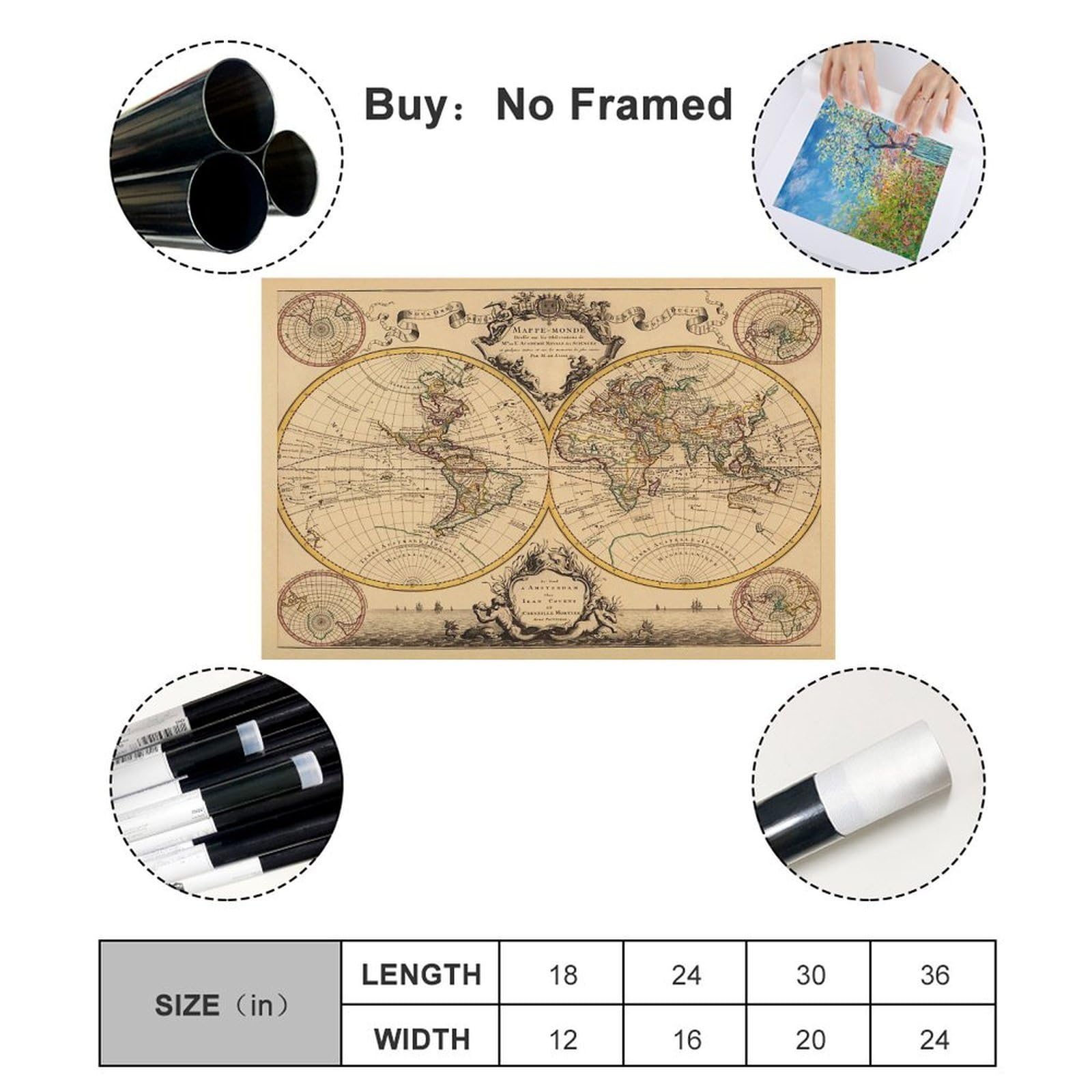 Póster de la historia de los mapas del viejo mundo en 1720 para decoración de pared, pinturas para sala de estar, dormitorio, 60 x 90 cm