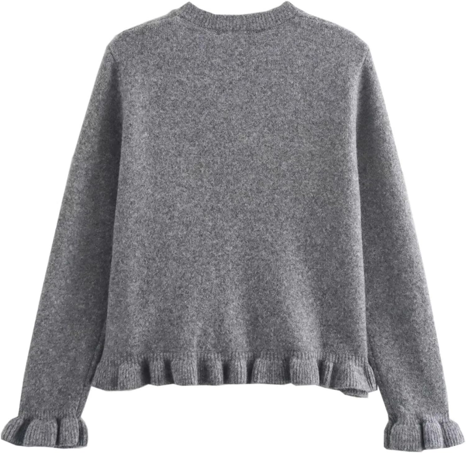 FindThy Women’s Cropped Cardigan Sweater Trendy Crewneck Ruffle Long Sleeve Button Down Knitwear Tops - Image 2