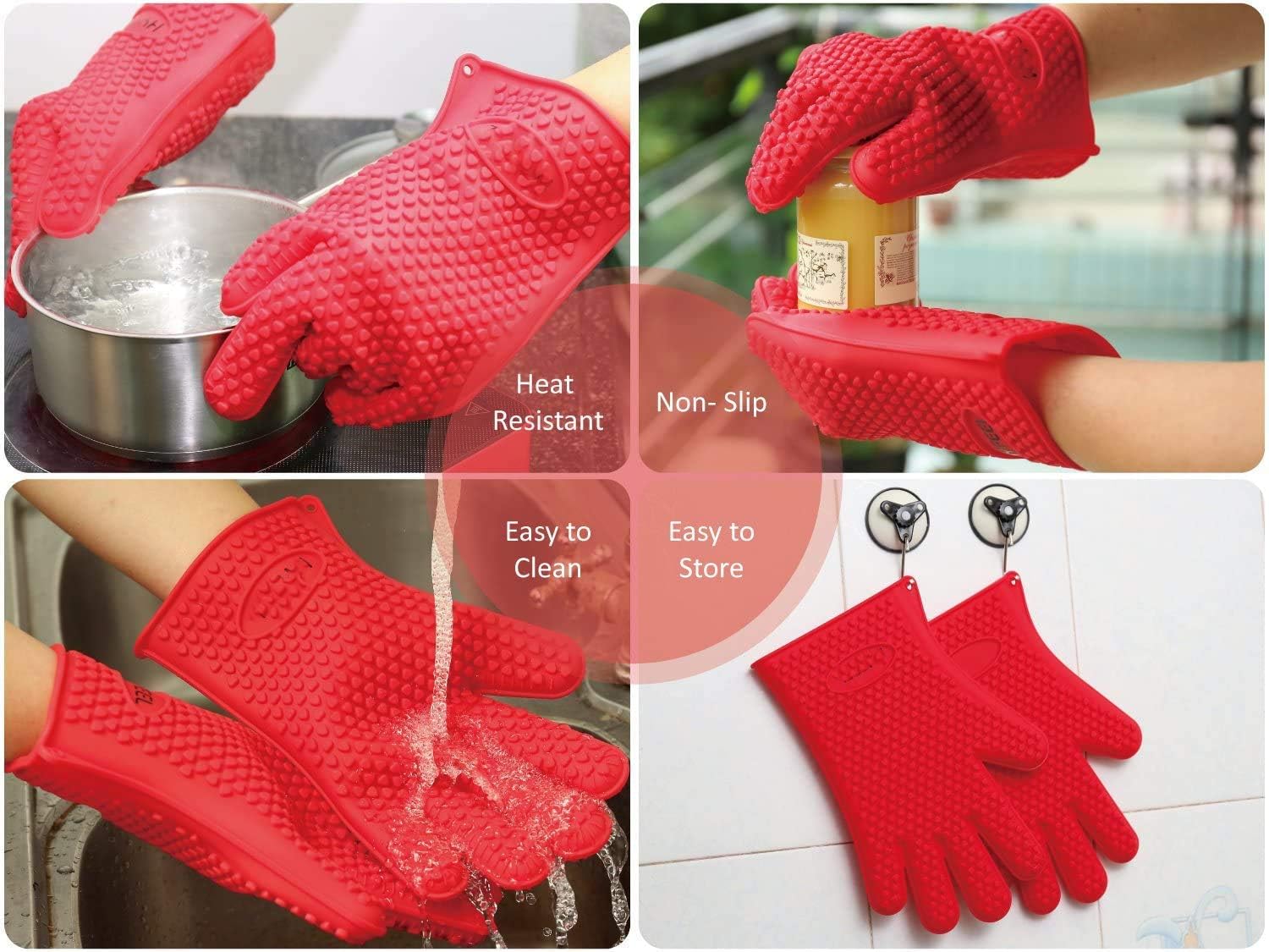 MEZON Multipurpose Silicone Anti-Scald Glove Microwave Oven Mitts Pot Holder Heat Proof Resistant Cooking Baking Hand Safety Gloves - 1 Pair (Multi Color) 4