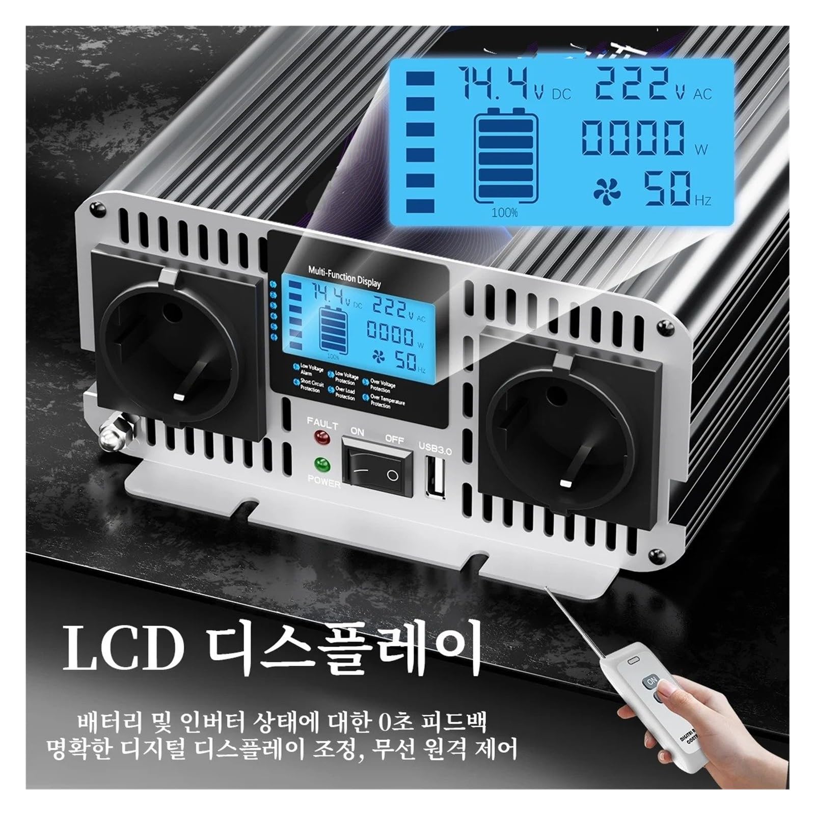 Inversor Potencia Onda Sinusoidal Pura 3000 W/6000 W 12 V CC A 220 V CA 2 Salidas con Puertos Carga USB 2,1 A Toma Universal Convertidor(12V,6000W)