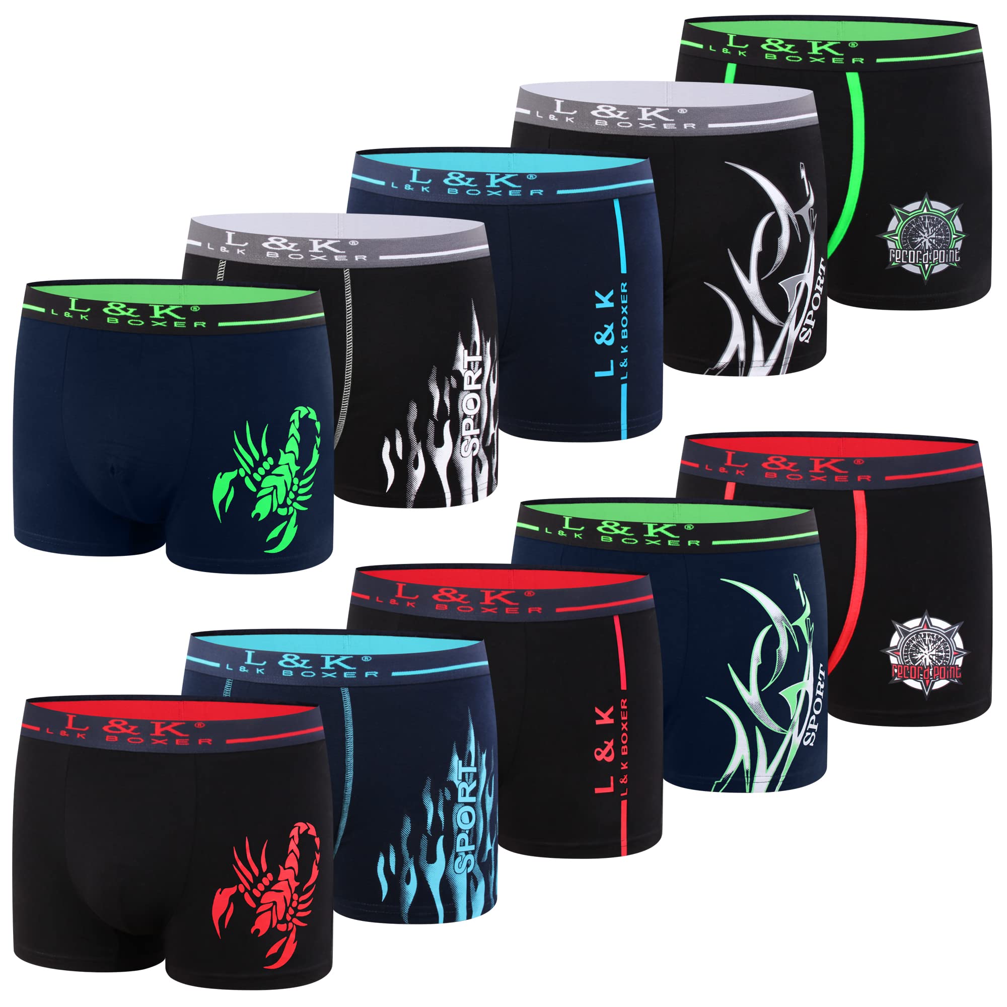 L&K Lot de 10 Boxers Homme avec Magnifiques Motifs été 2024 Coton 1102
