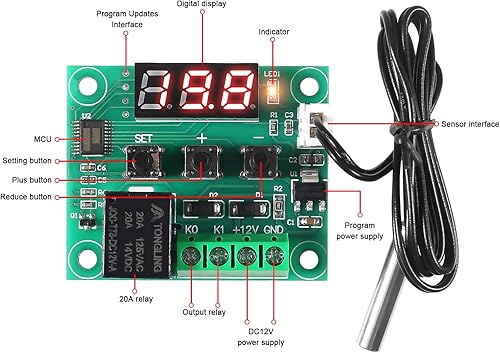 Miniatura 2 de 2 módulos controladores de temperatura W1209, pantalla LED, módulo de termostato digital con funda DC 12 V, interruptor electrónico digital de