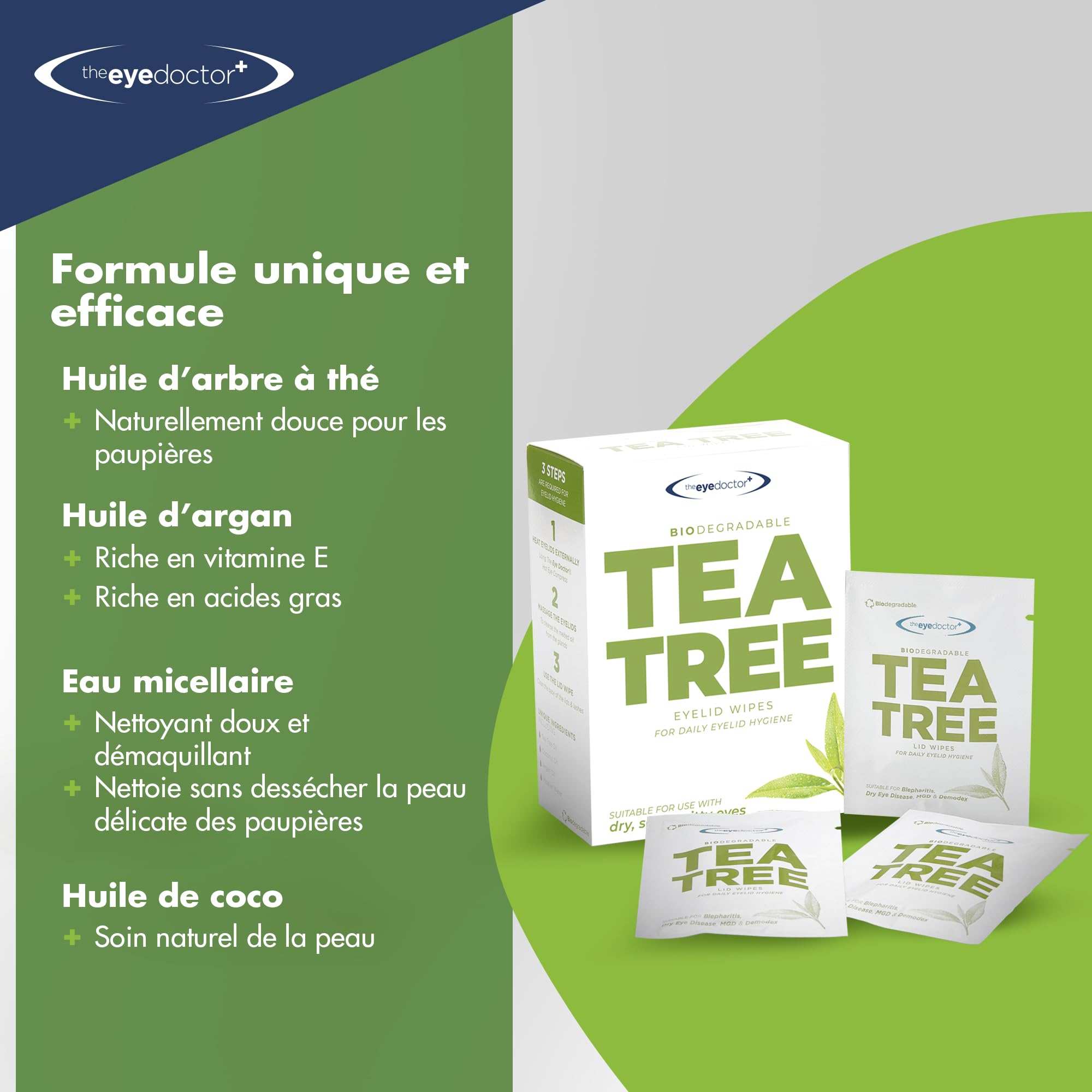The Eye Doctor Les Lingettes Pour Paupières À L'arbre À Thé - 80 Lingettes À Usage Unique Pour Les Yeux - Convient Aux Sensibles, Aux Secs