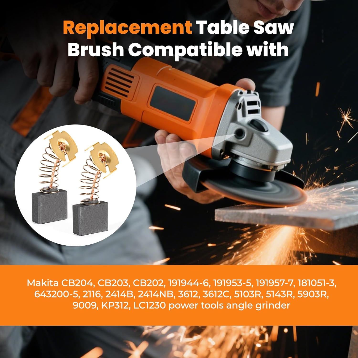 8PCS CB203 CB204 Makita Carbon Brush Replacement for Angle Grinder Fits CB202, CB200, 191953-5, 191957-7