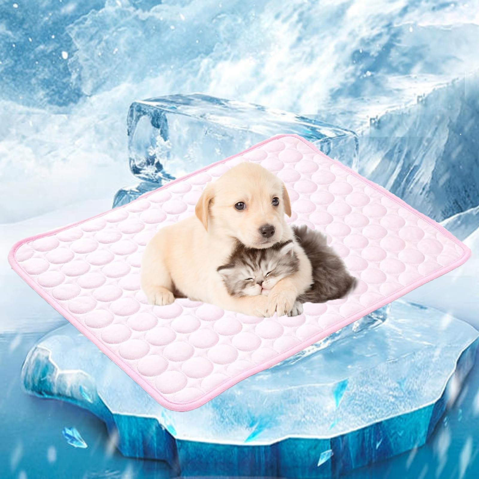 DPKSML Doleva Cooling Mat, Cat Cooling Mat for Summer, Pet Cooling Mat for Summer, Portable Foldable Washable Pet Coolings Pad, for Dogs & Cats, Home & Outdoor (Pink,L)