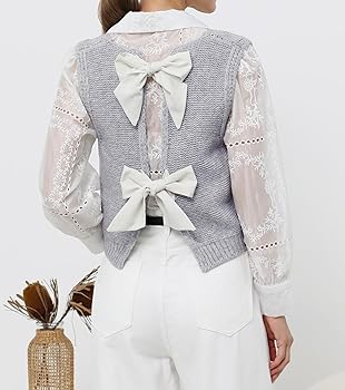 【BAON】Hootie Ribbon String Crop Wind Jumper Pink and White Bow Embriodered Knit Jumper | Tami