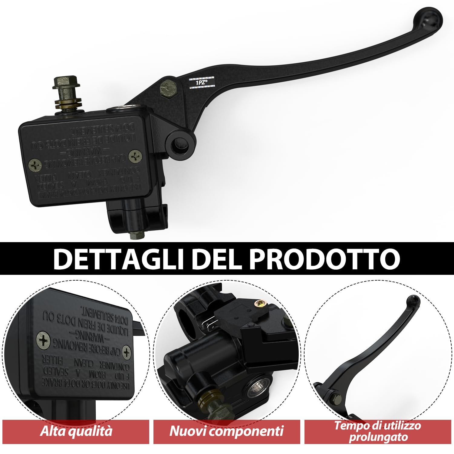 1PZ IA7-PF1 Pompa Freno Anteriore Moto, 7/8" 22mm Pompa Freno Superiore Destra per Moto, con Interruttore Freno, Foro di Installazione Specchietto Retrovisore 10mm