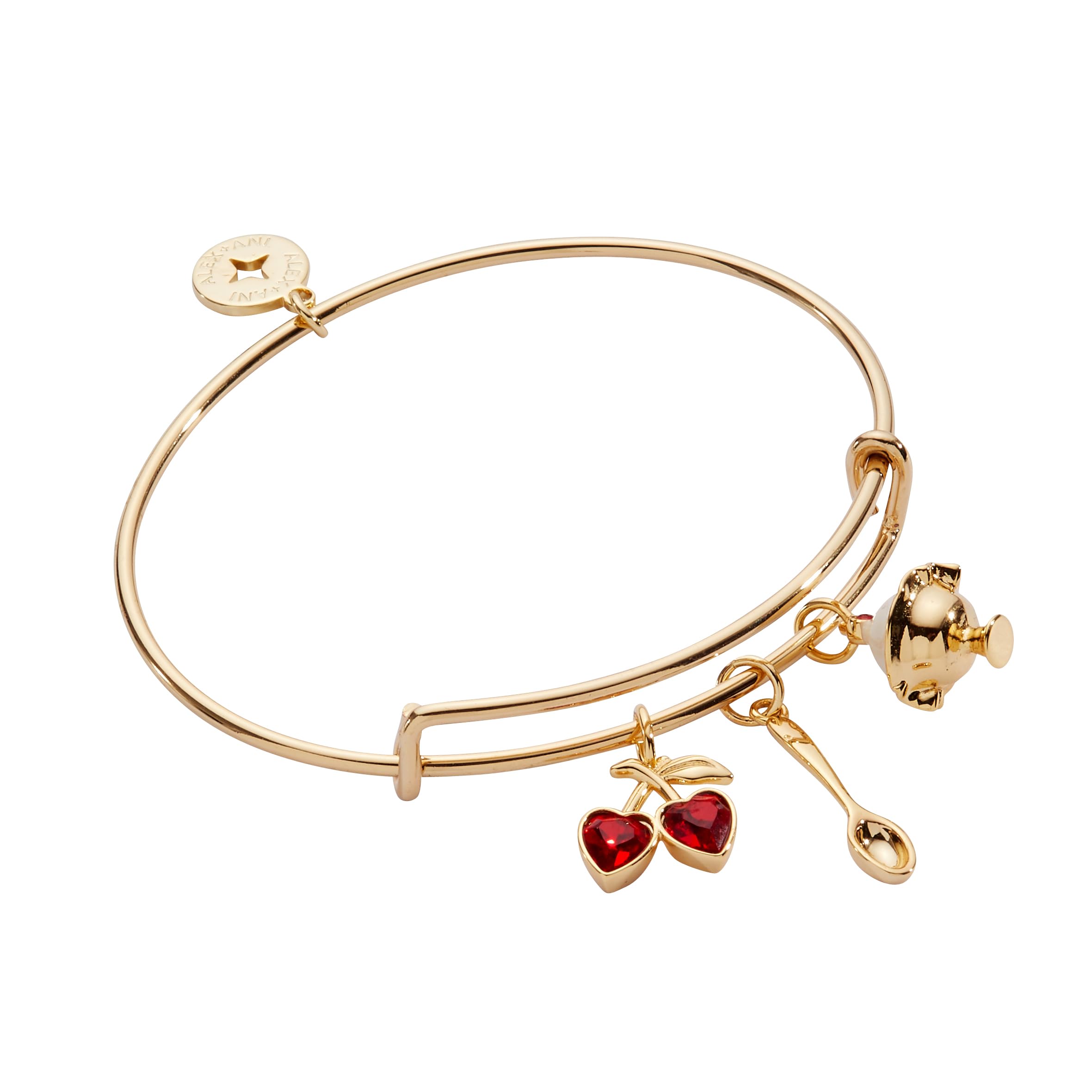 Alex and Ani My Cherry Amour Multi Charm Expandable Wire Bracelet, Shiny Gold
