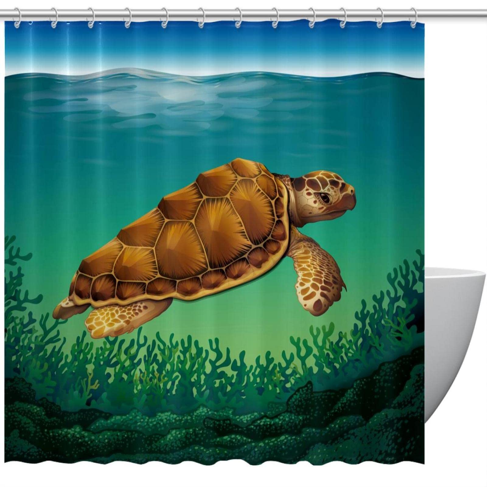 Rideau de douche imperméable tortue marine 168x183 cm avec ses 12 crochets de fixation