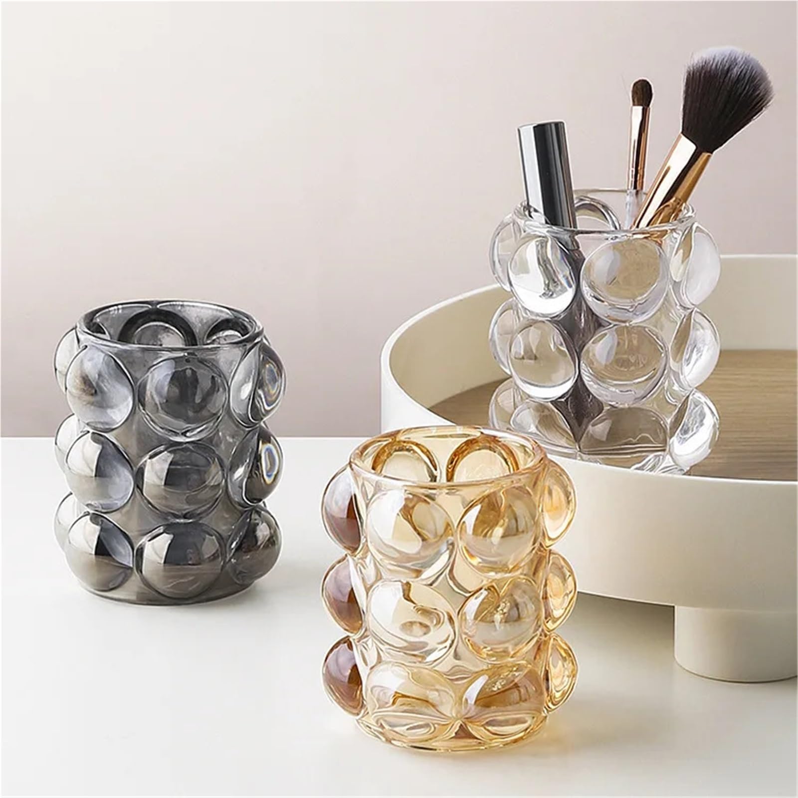 Transparenter Stiftehalter Stifthalter aus Glas, Make-up-Pinsel-Fass, Schreibtisch-Organizer, Aufbewahrungshalter, Display, Ornament, Heimdekoration, Wasserbecher