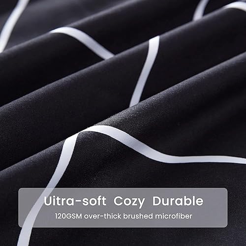 Miniatura 3 de Sleep Zone Funda de edredón con estampado de cuadrícula tamaño queen con cierre de cremallera y 8 lazos en las esquinas, juego de funda de edredón