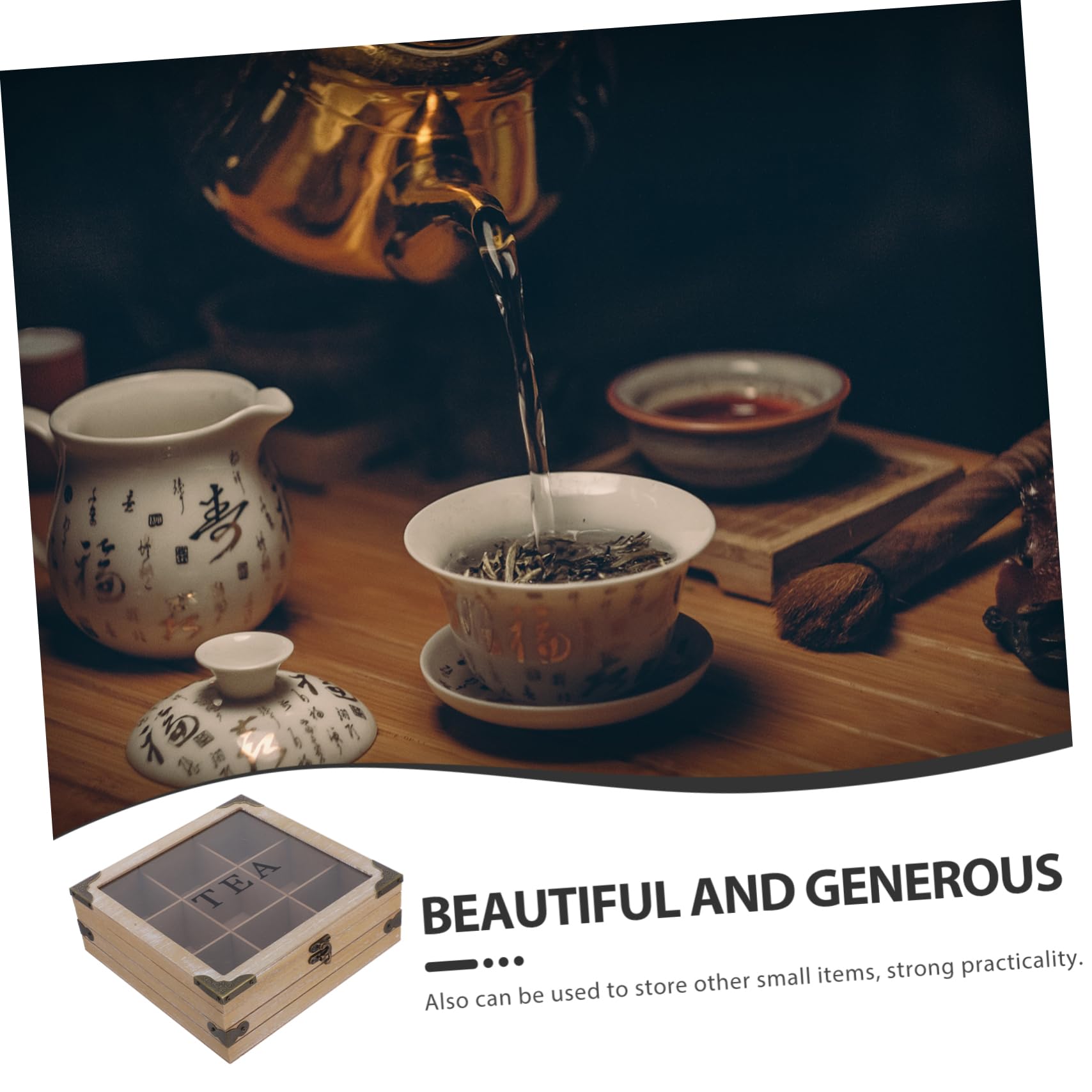SHOWERORO Holz Teebeutel Aufbewahrungsbox Mit Glasdeckel Teebeutelhalter Organizer Für Zuckerpäckchen Und Gewürzbeutel Stabile Instant-kaffeebeutelbox Für Schreibtisch
