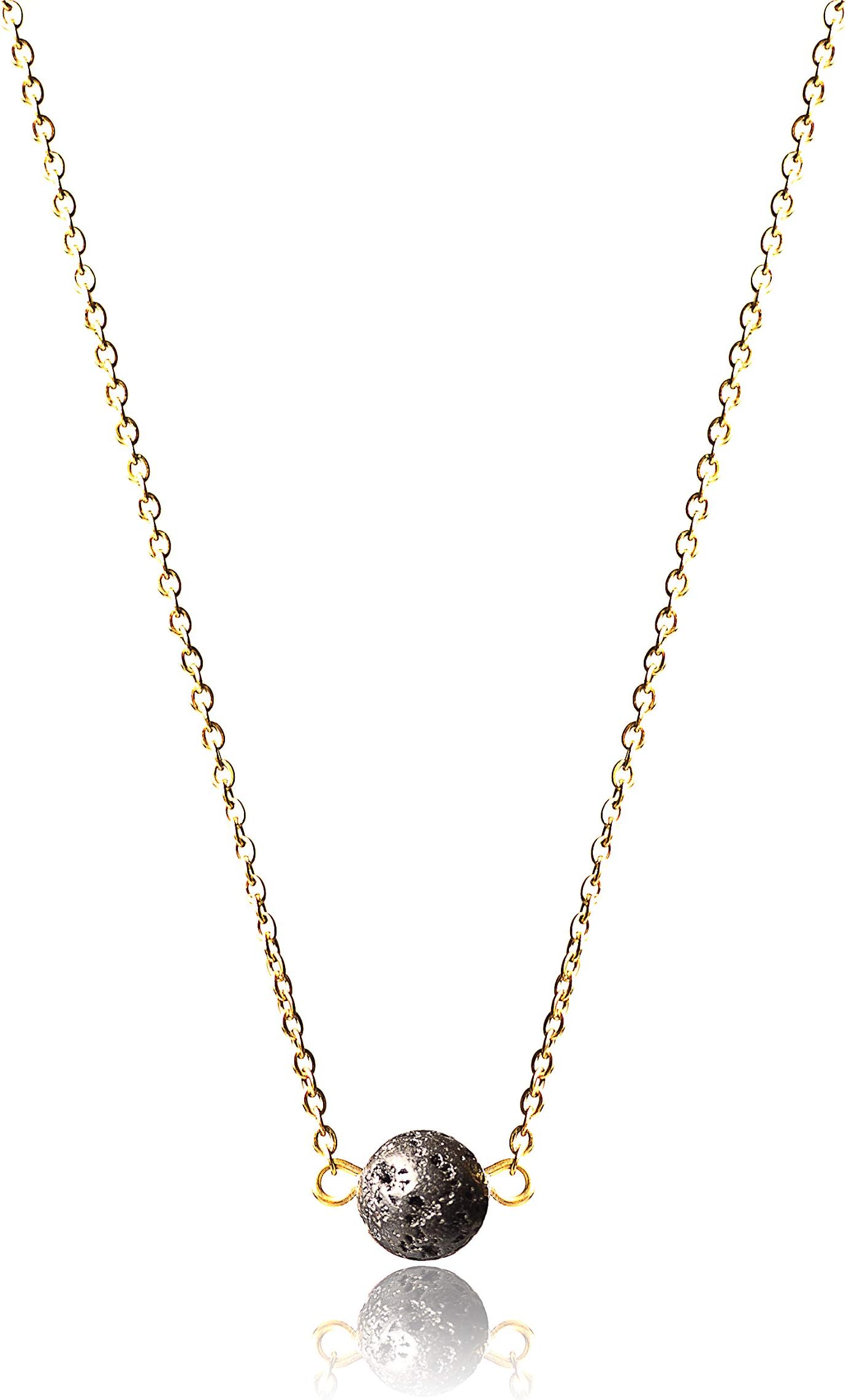 Pure LifeLava Stone Dainty Jewelry - Simple Necklace for Women with Stainless Steel Chain, 18" and 2" Extender