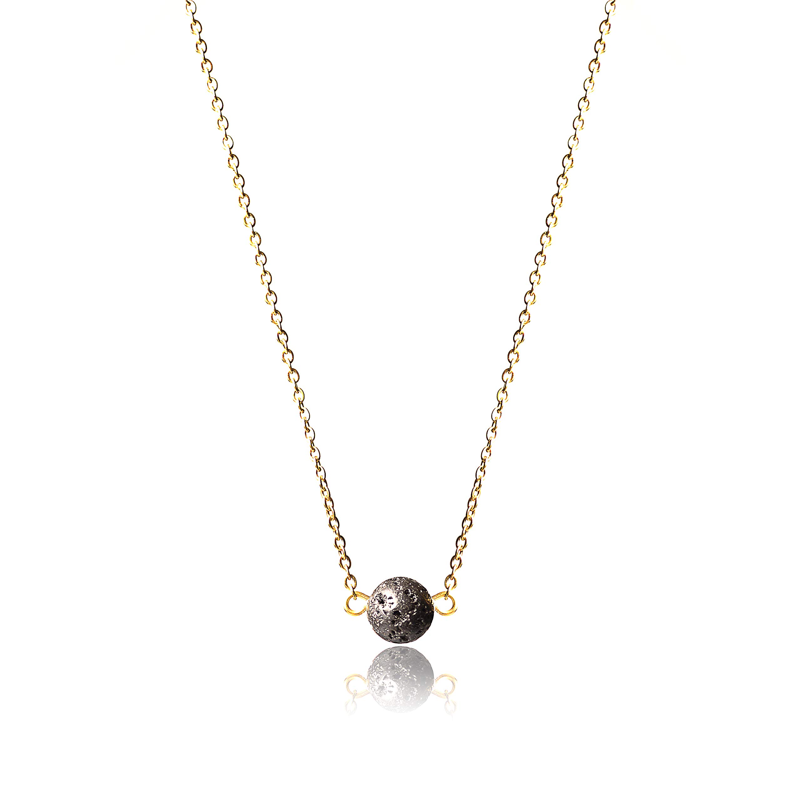 Pure LifeLava Stone Dainty Jewelry - Simple Necklace for Women with Stainless Steel Chain, 18" and 2" Extender