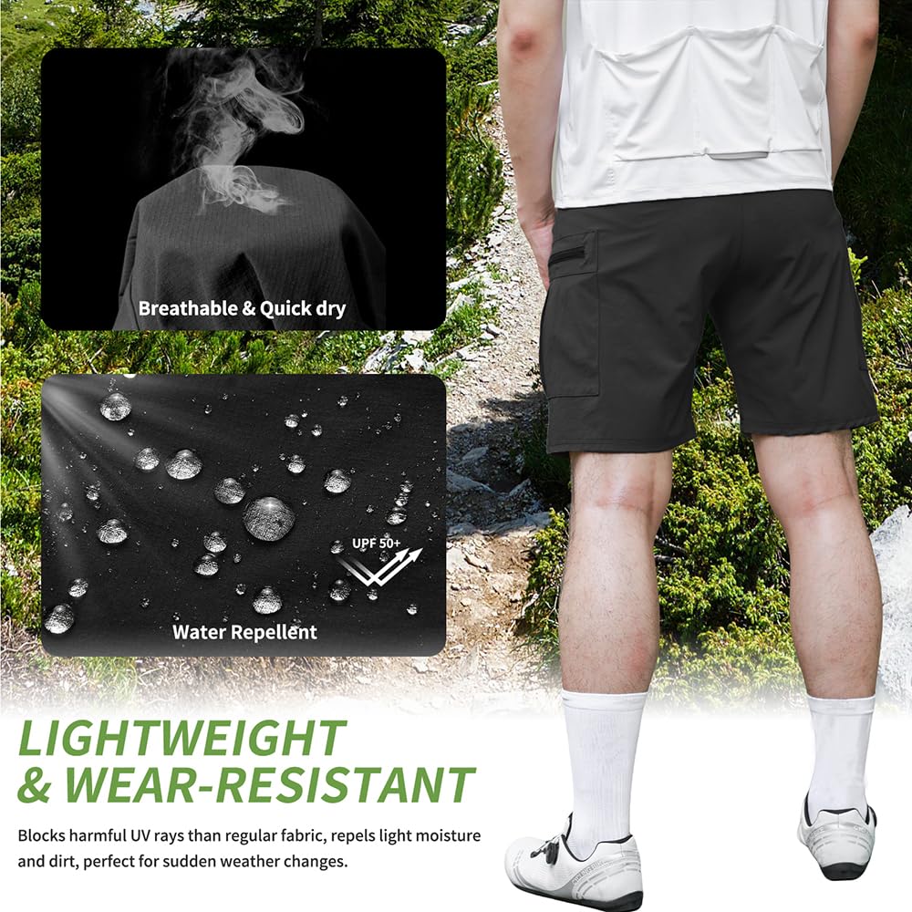 Uomo Pantaloncini Da Ciclismo Con Gel 4D, Elasticizzati Pantaloncini MTB Asciugatura Rapida Pantaloni Mountain Bike Leggeri Pantaloncino Cargo Vestibilità Ampia Pantaloncino Lavoro