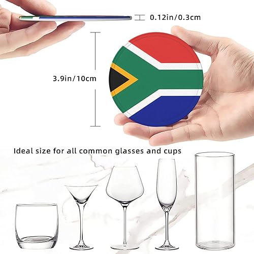 Miniatura 5 de Juego de 6 posavasos de cuero con diseño de bandera de Sudáfrica para decoración de bar, mesa de café, cocina, comedor