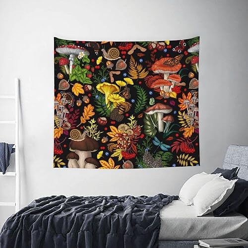 Miniatura 5 de PRUNUS Tapiz personalizado, tapiz de hongos para colgar en la pared para dormitorio, tapices personalizados con texto, fondo de fotos personalizado