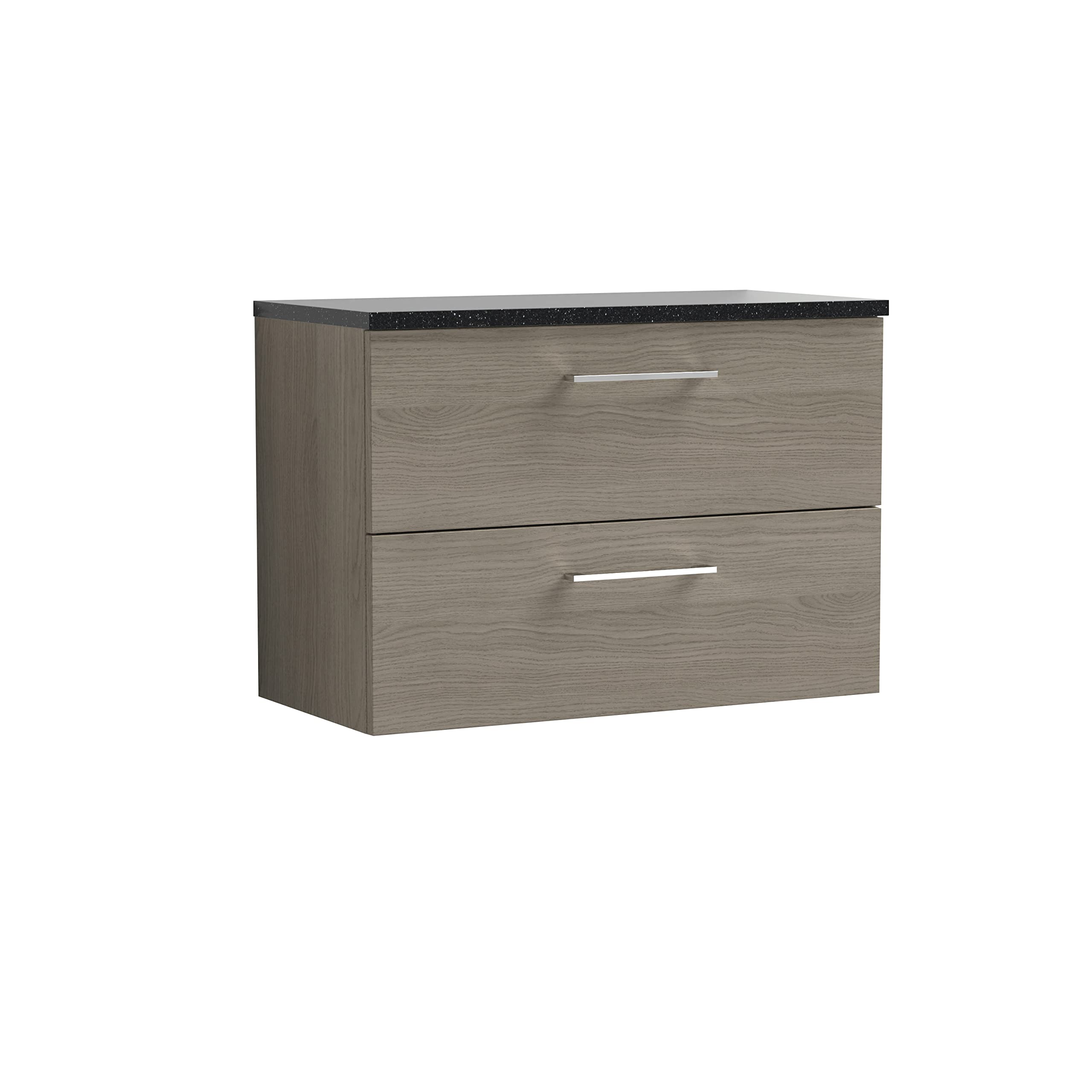 nuie ARN2526LSB Arno Modern Bathroom Wall Hung 2 Drawer Vanity Unit with Laminate Worktop, Solace Oak