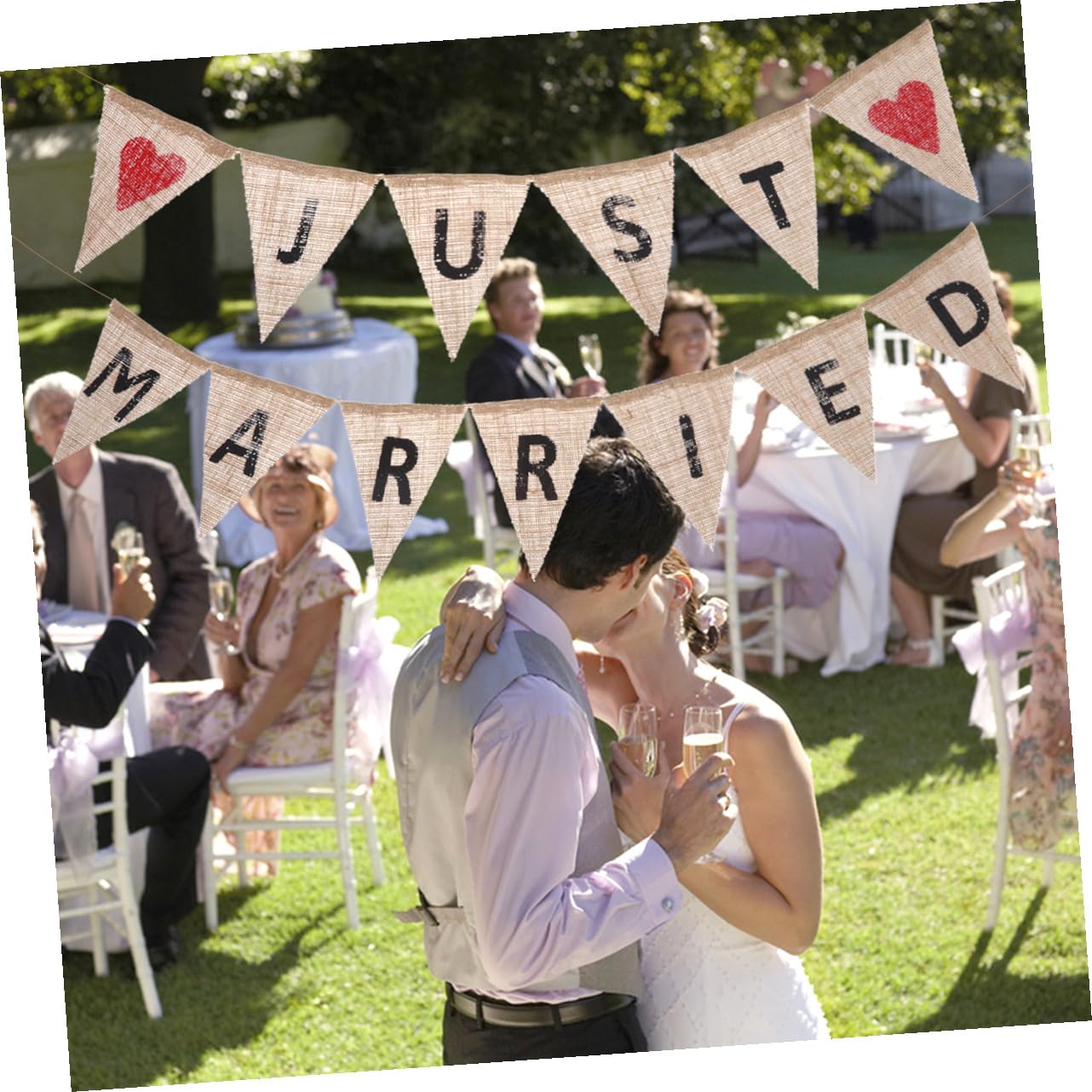 Abaodam 3 Stücke Verheiratet Banner in Sackleinen Leinen Dreieck Flagge Foto Prop Für Hochzeit Party Dekorationen