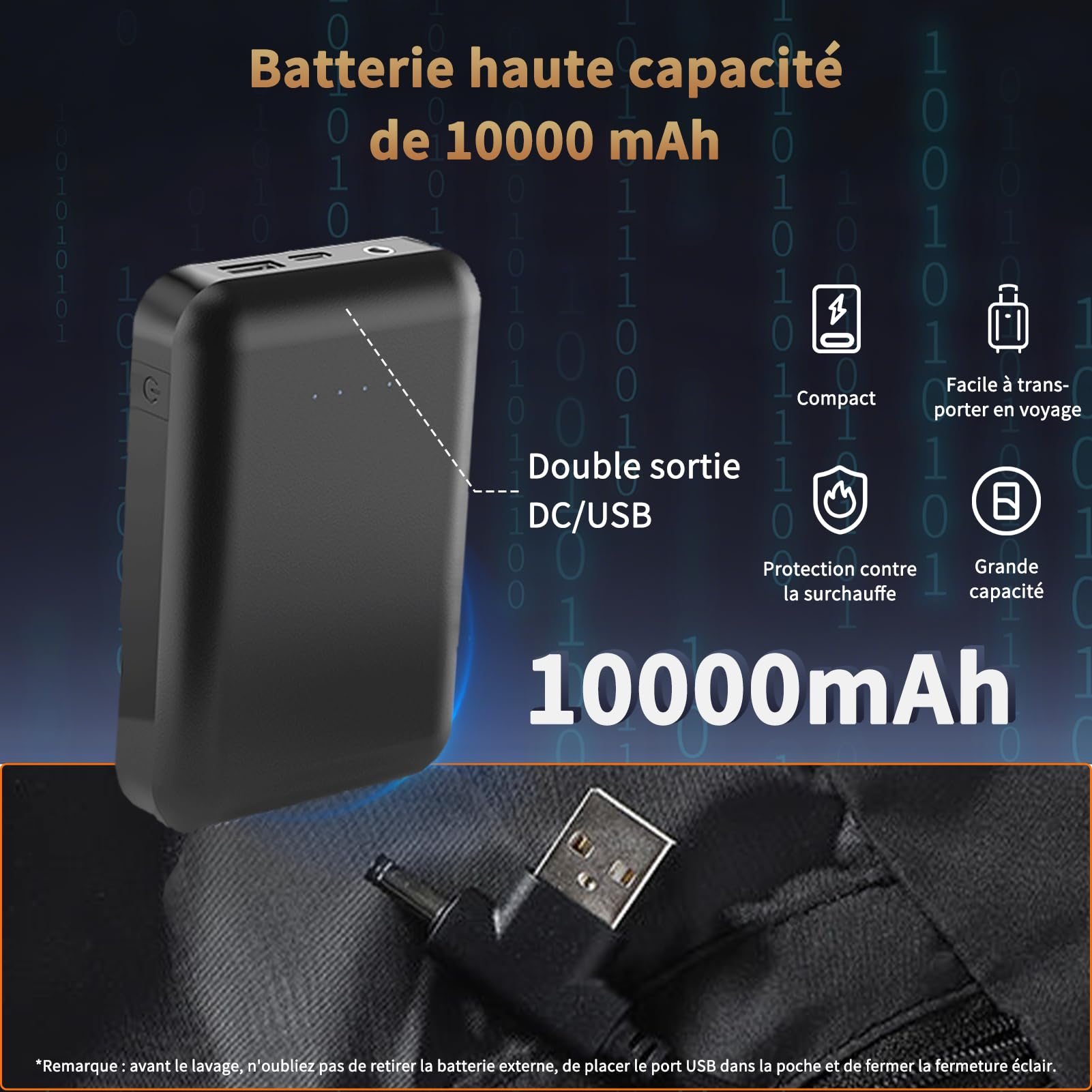 Chaleco Calefactable Hombre con Batería USB 10000mAh, 3 Temperatura Ajustable con 15 Zonas Calefactables, Chaqueta Térmica para Deportes Motorizados Viajes al Aire Libre Ciclismo Esquí