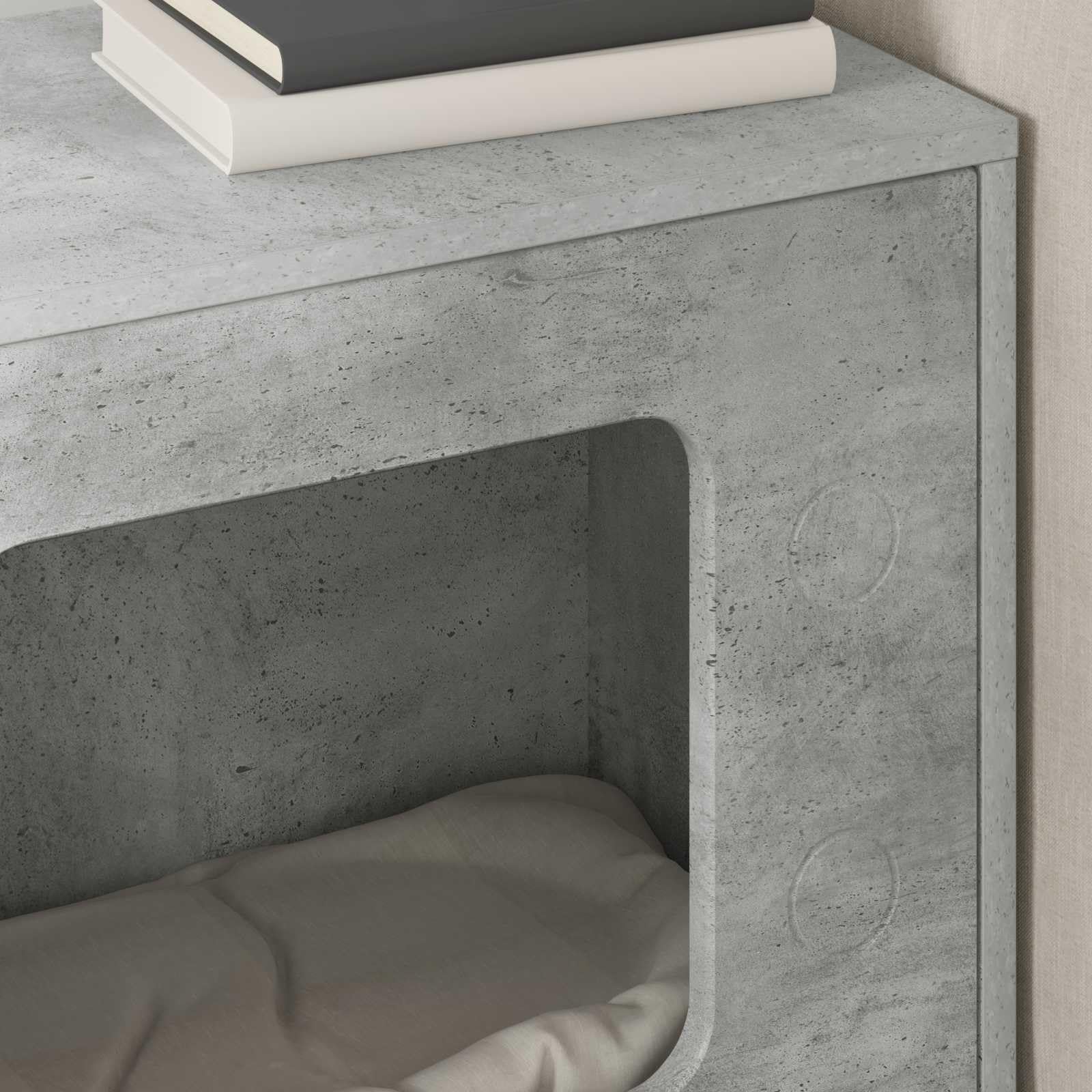 Katzenhaus Beton-Optik 51x30x52cm Holzwerkstoff Indoor | Stilvolle Katzenhöhle in moderner Beton-Optik für das Wohnzimmer, bietet stabilen Rückzugsort für Haustiere.