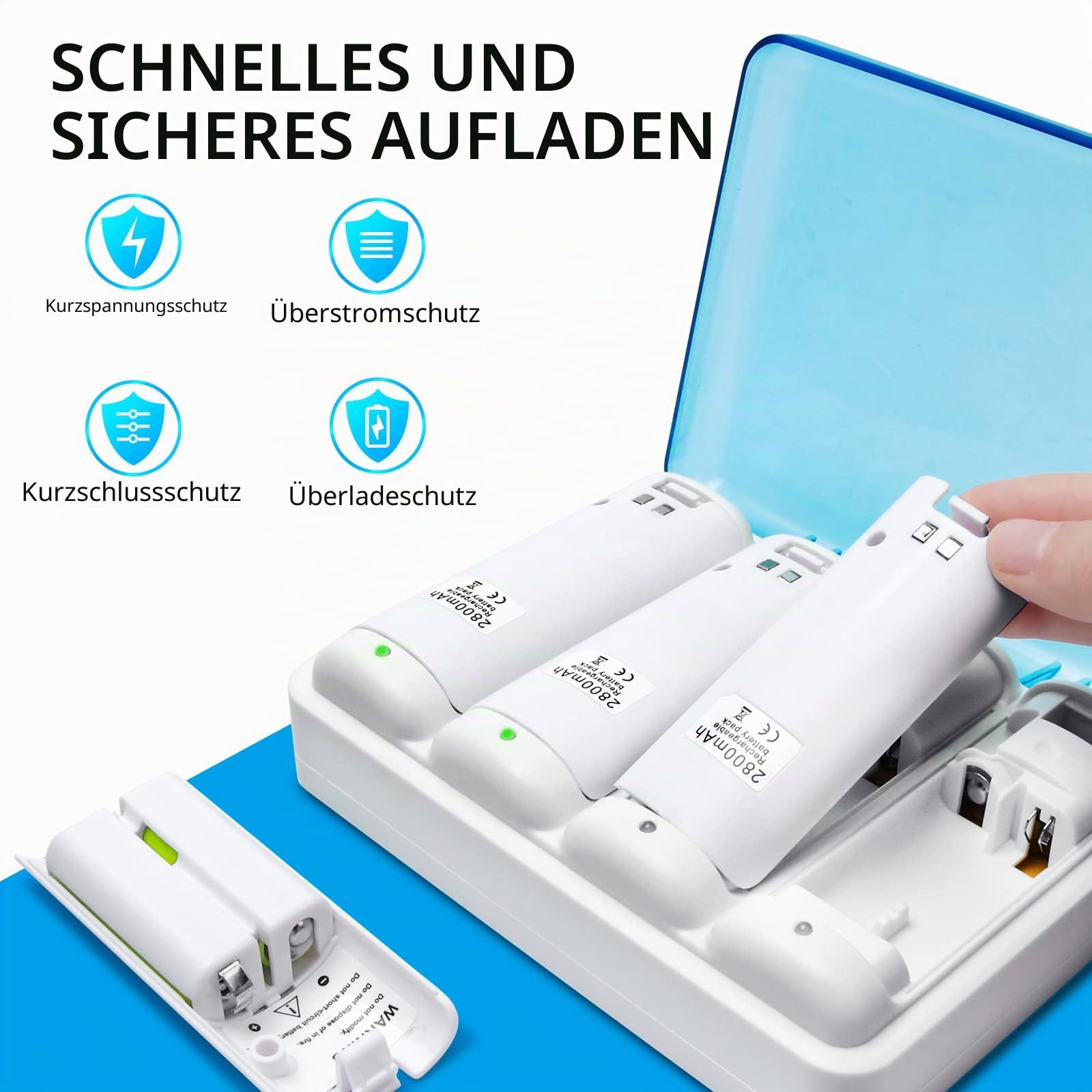 TechKen Wii Akku Ladegerät Set Wii Remote Controller Ladestation | Docking Station Wii Charger Mit 4 x2800MAH Akkus Wiederaufladbaren