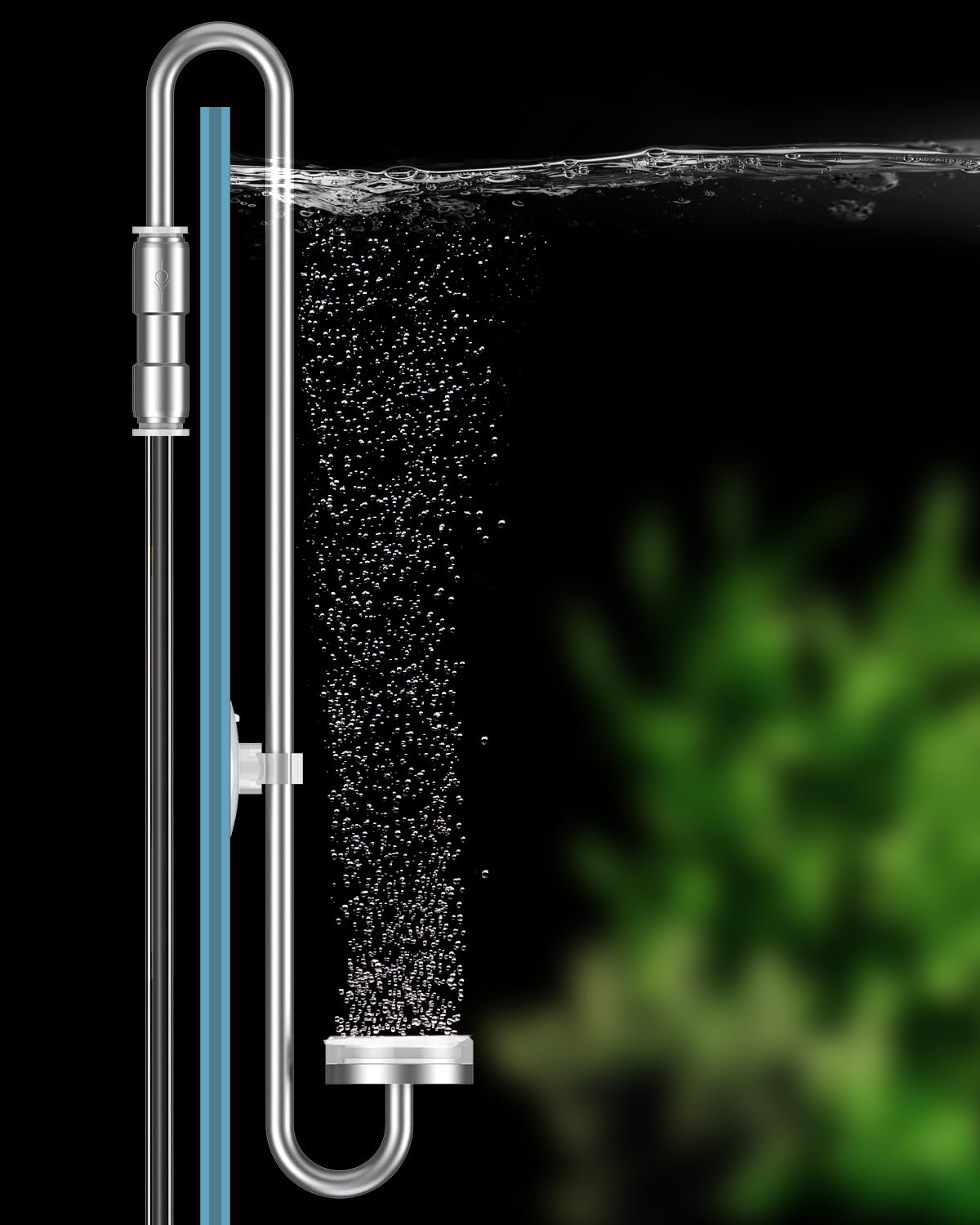 Pawfly Aquarium CO2 Diffuser, Aquarium Stainless Steel CO2 Diffuser with Built-in Check Valve and Suction Cups for Aquarium Plants, Fish Tank Atomizer