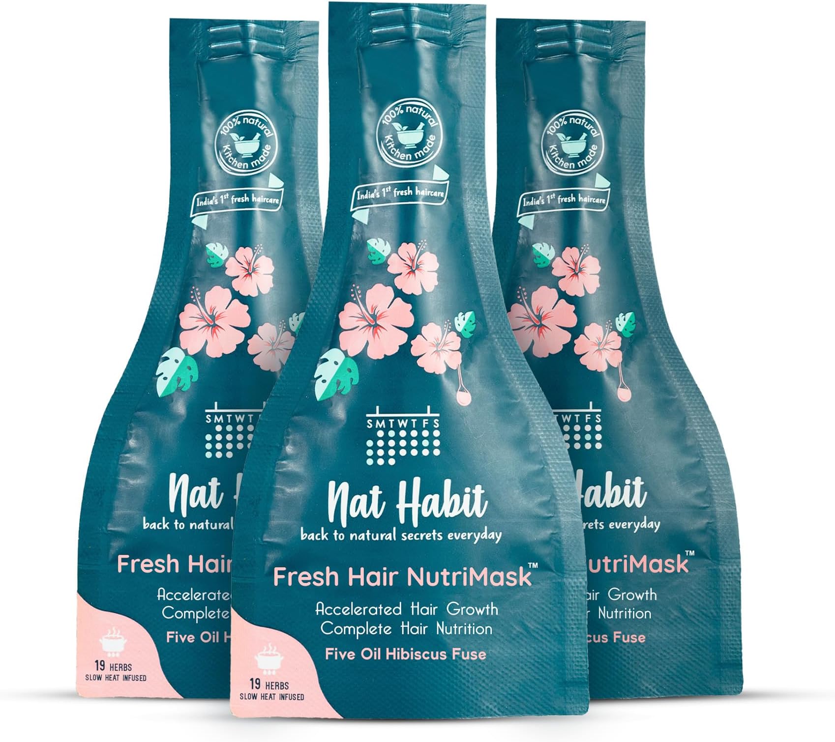 Five Oil Hibiscus NutriMask - Hair Mask For Hair Growth, Conditioning, Smoothening, Dry & Frizzy Hair Enriched with Hibiscus Flowers, Hibiscus, Neem, Curry Leaves (Pack of 3 x 40gm)