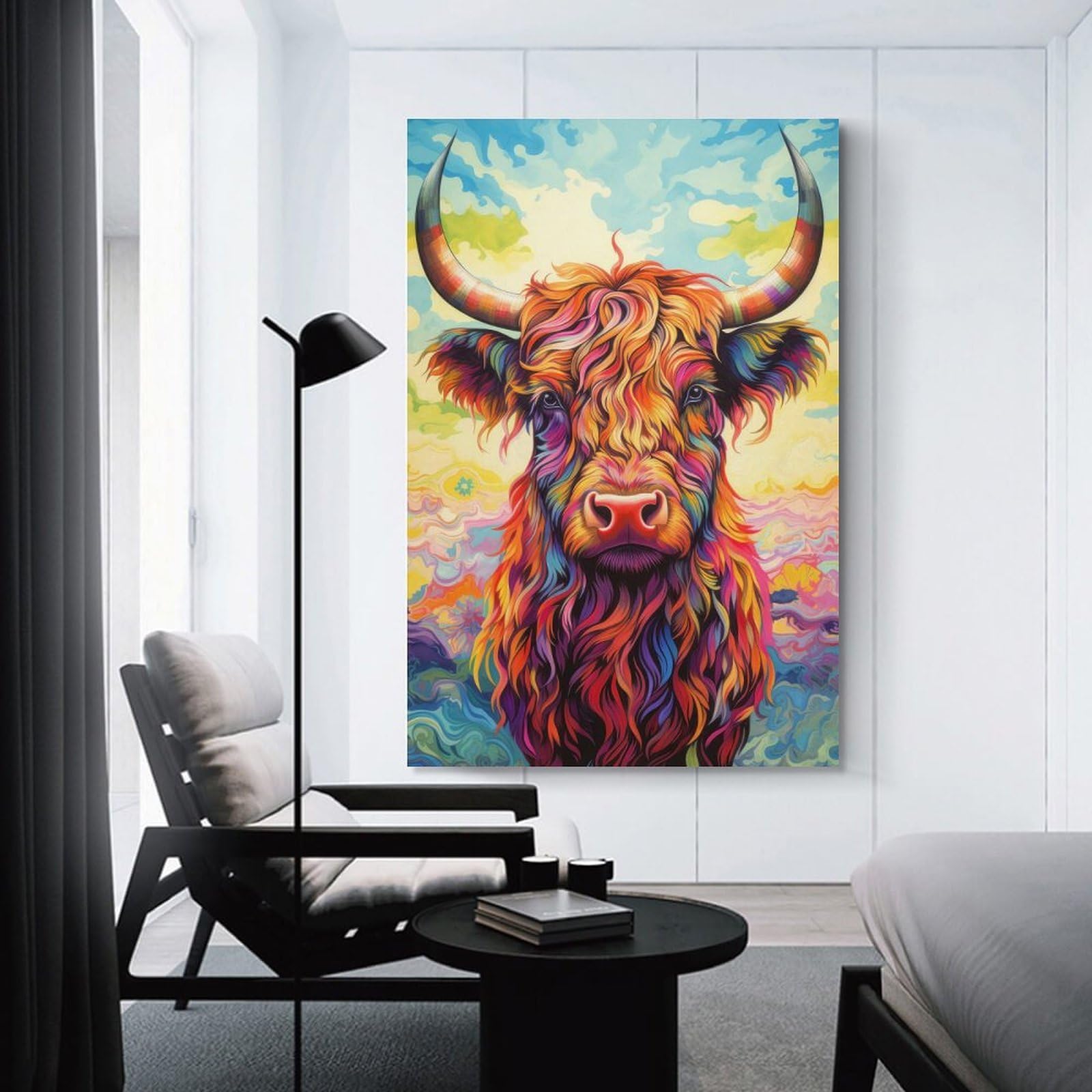 Junmoney Unframe-Style-24 Colorful Highland Cow Canvas Wall Decor, 24X36inch(60X90cm), For Wall Displays, Bedrooms Or Room Updates, Wall Decor Suited To Curated Displays