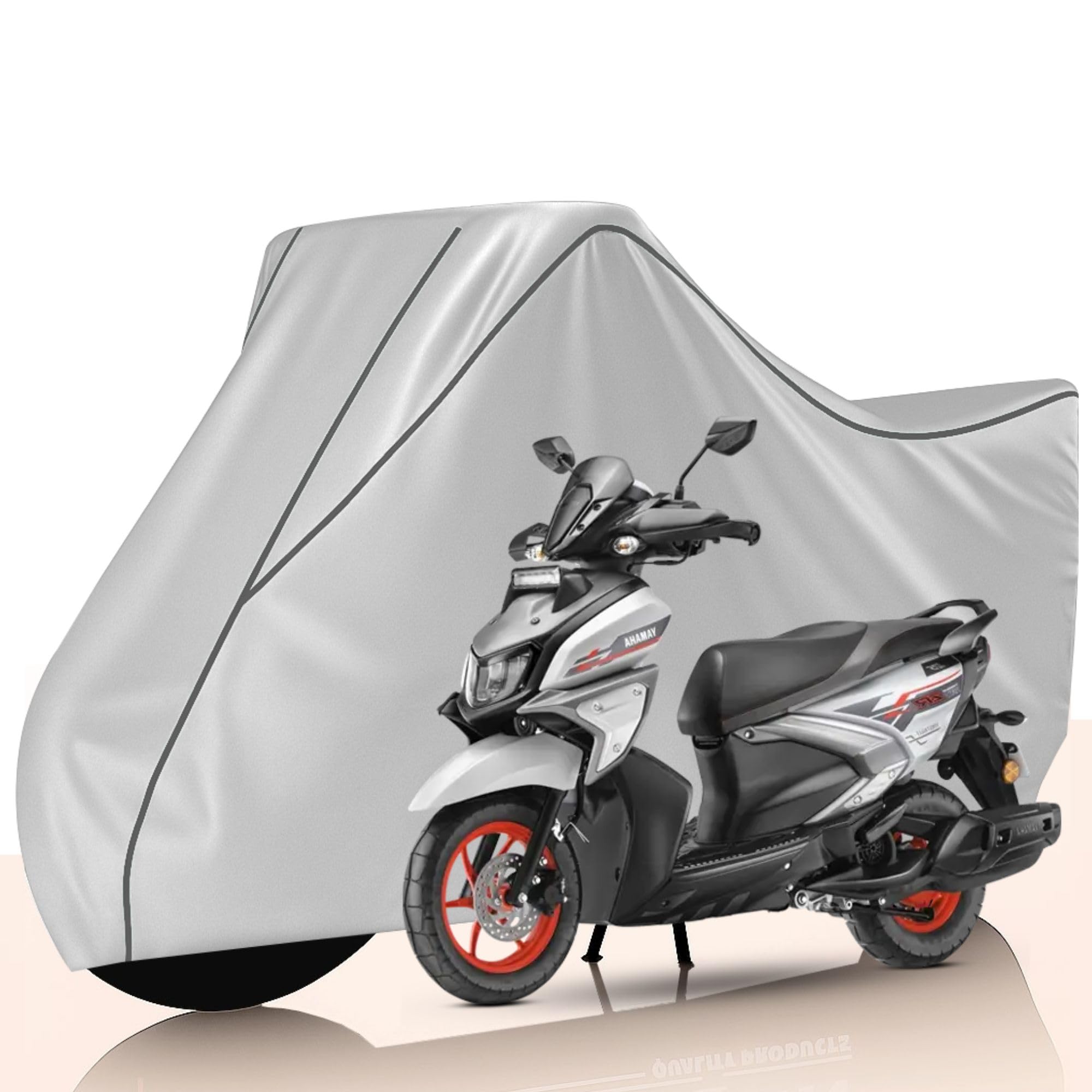 BIGACOVER All Weather Protection Two Wheeler Cover for Ray ZR 125 Fi Hybrid, Scooter & Scooty | Anti Dust, 100% Water Resistance, Heat Resistant, UV Proof - Triple Stitched | (Silver Black)