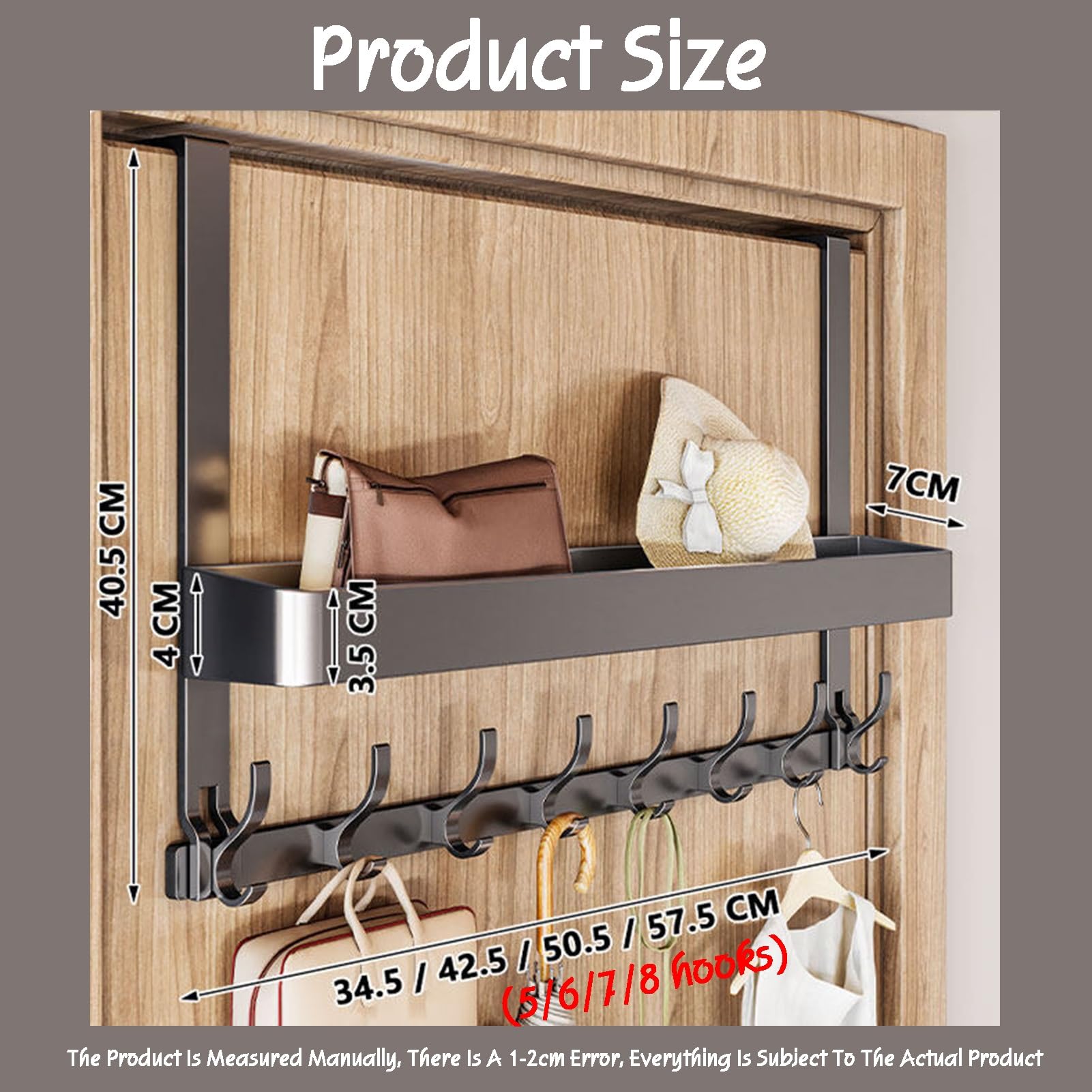 Organizzatore da Appendere alla Porta, Contenitore a Parete per dispensa con Ampio Cestino e 7 Ganci per Bagno, Camera da Letto e Lavanderia.