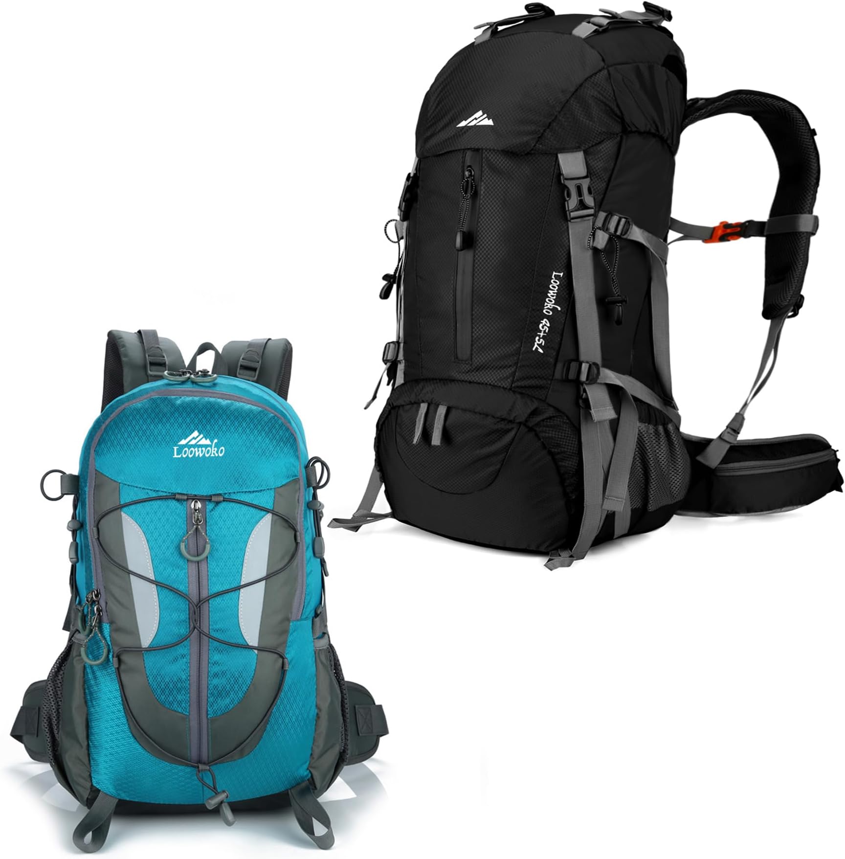 Loowoko Hiking Backpack, 50L Black + 40L Blue