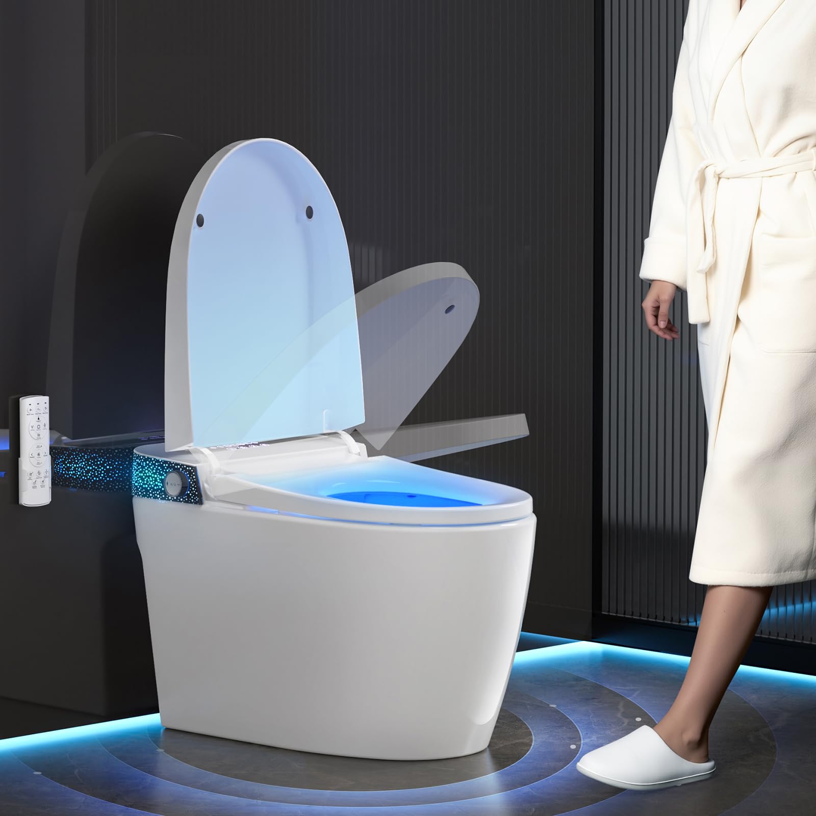 Smart Toilet with Bidet Built in, One Piece Toilet with Auto Soft Open&Close Lid&Seat, Foot Sensor, Auto Flush, Heated Seat, Warm Water&Dry, Night Light, Elongated Tankless Design Toilet for Bathroom