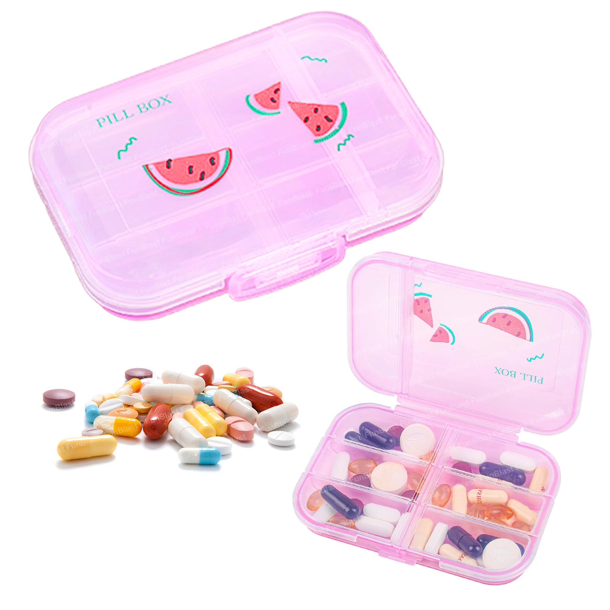 FunBlast Pill Medicine Organizer Storage Box with 8 Compartments - Daily Pill Box Holder, Portable Medicine Box Case with Separate Compartments, Tablet Container Box for Daily Medicines (Pink)-image-35