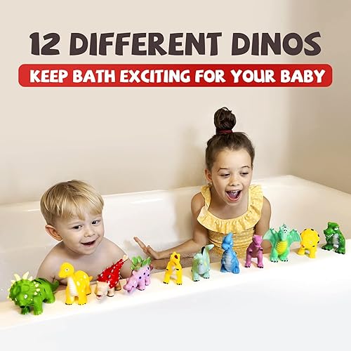 Miniatura 5 de Juguetes de baño de dinosaurio para bebé sin agujeros 12 piezas sin moho para niños pequeños juguetes de bañera para piscina