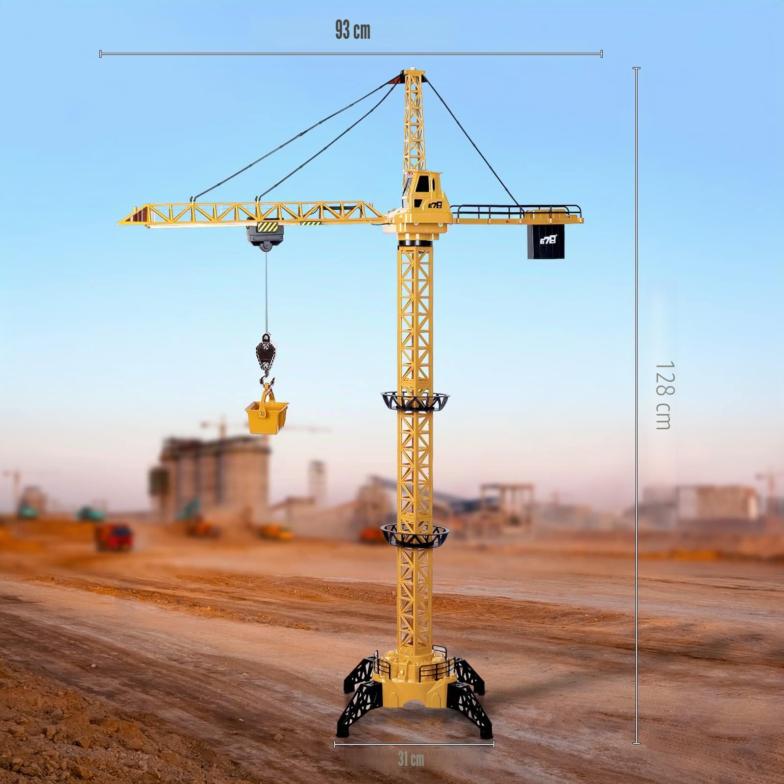 deAO Grúa teledirigida para niños, grúa teledirigida de 128 cm de altura, 6 canales, rotación de 680 °, juguete de grúa de torre teledirigido con luces y sonidos, modelo The Cast, regalos para niños y