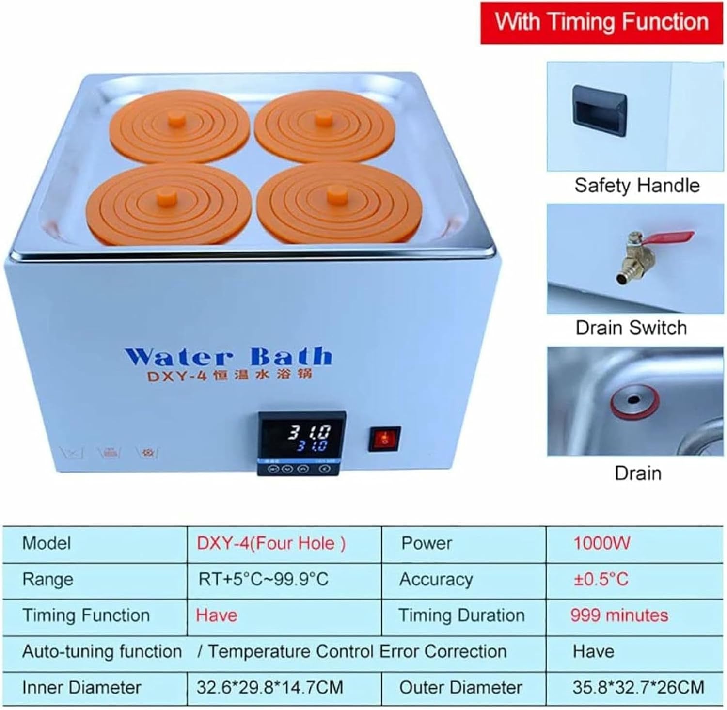 Laboratory Water Bath, Digital Thermostatic Water Bath of 1/2/4/6 ORIFIES for Laboratory Commercial USE, 300 W ~ 1500 W, Ambient Temperature of 5 to 99.9 ° C, T, T