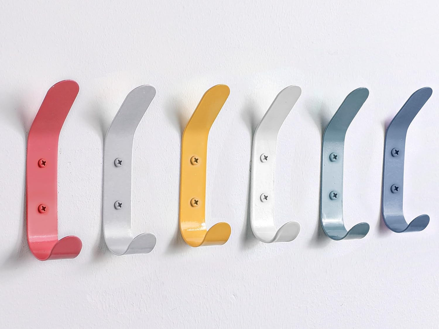 Leinuosen 6 Pack Cute Kids Coat Wall Hooks Colored Double Hook Steel Wall Rack Decorative Nordic Style Coat Utility for Keys Hat Nursery Bedroom and Bathroom(Colorful) - Image 7