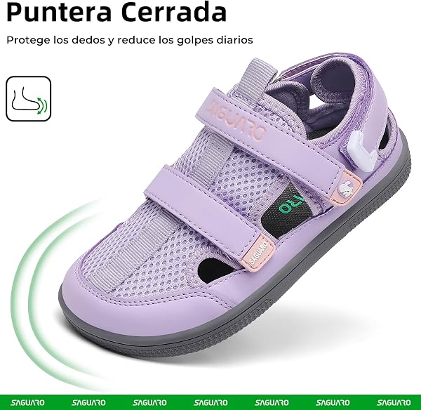 SAGUARO Sandalias Barefoot Niños con Puntera Cerrada Zapatillas de Verano Ligeras Transpirables- Diario, Colegio & Tiempo Libre, 25-36 EU - 3